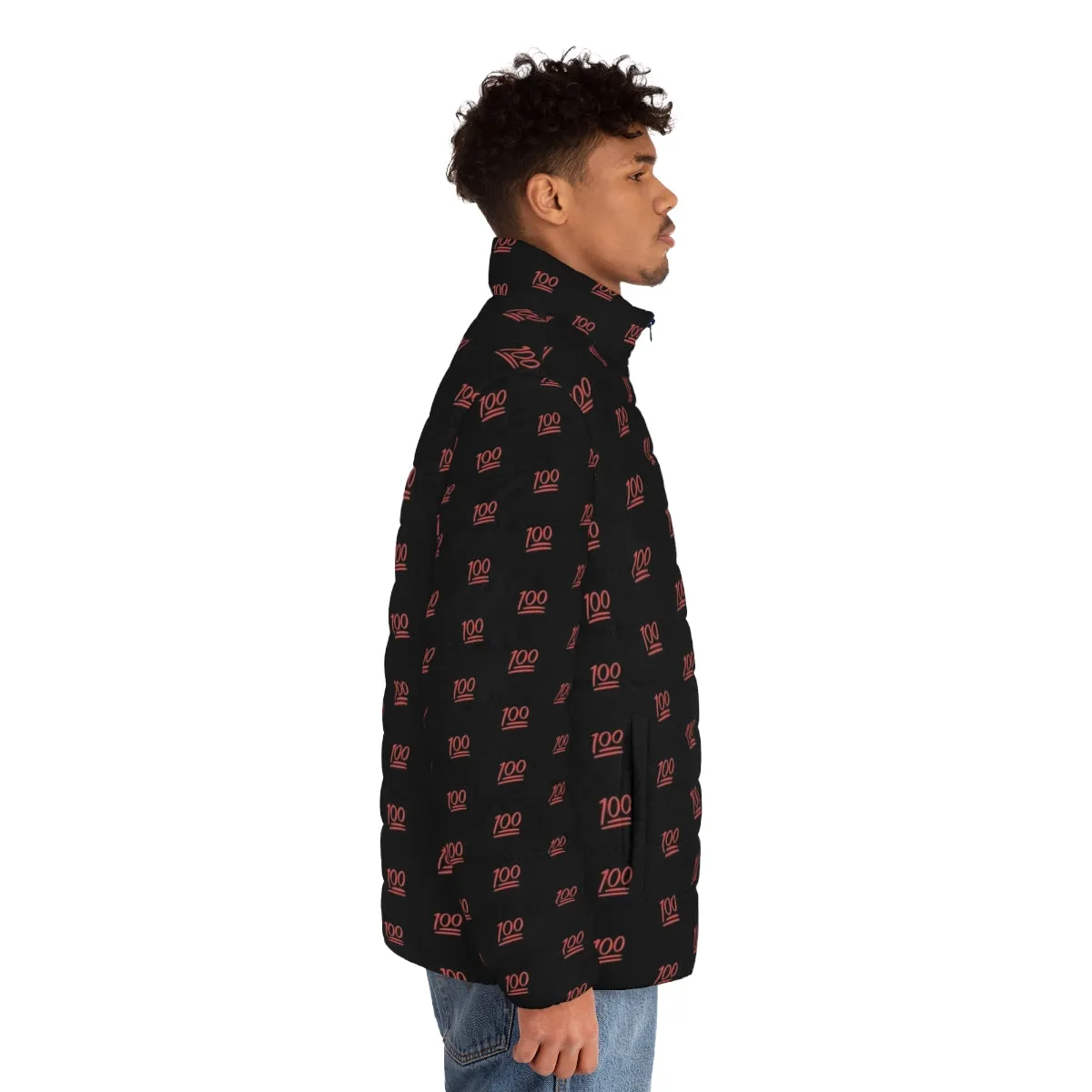 100 Emoji Puffer Jacket - Vibrant Red Pattern Coat for Winter