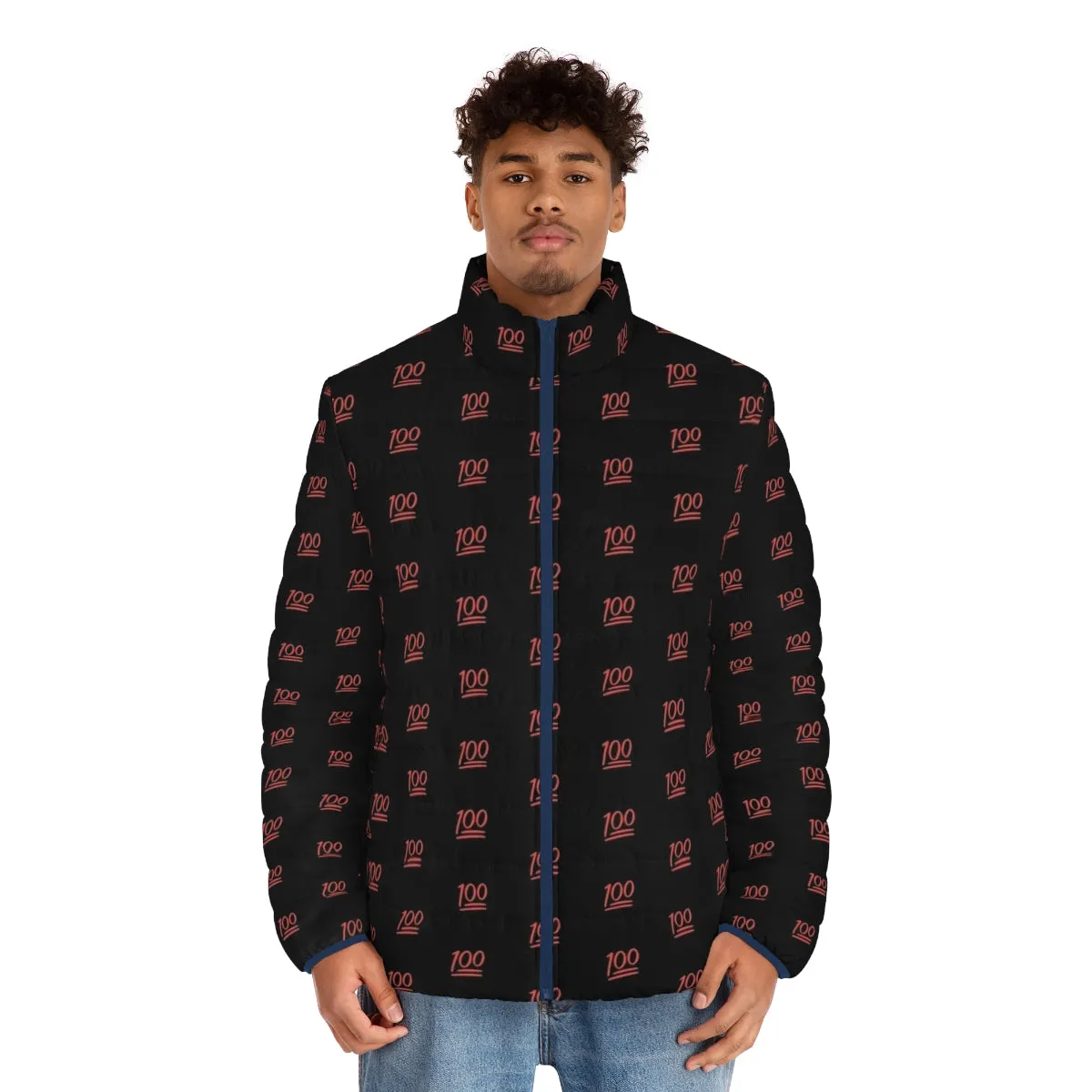 100 Emoji Puffer Jacket - Vibrant Red Pattern Coat for Winter