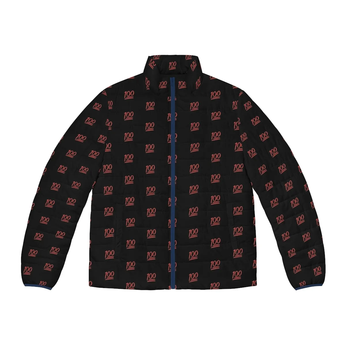 100 Emoji Puffer Jacket - Vibrant Red Pattern Coat for Winter