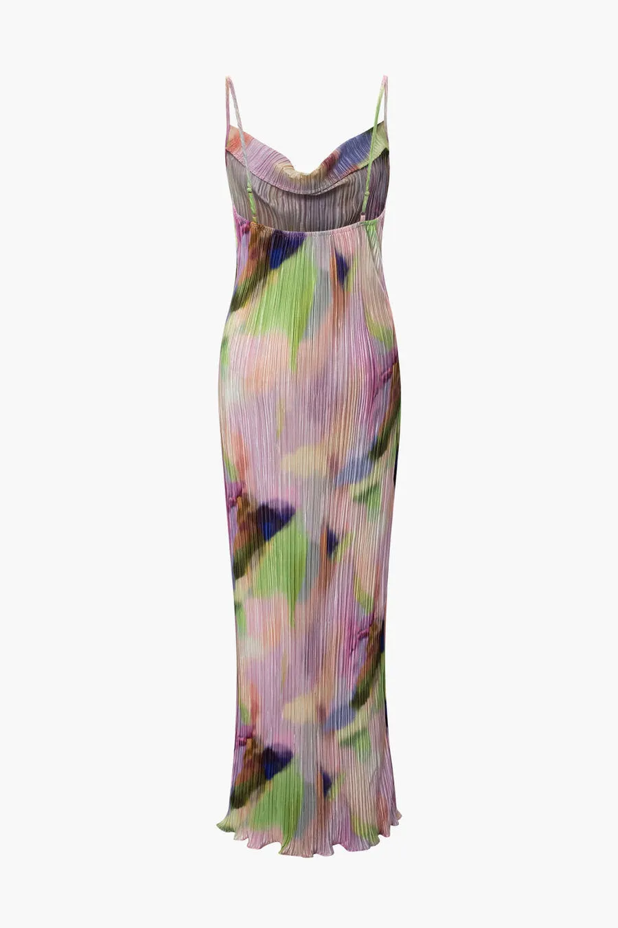 A&A Abstract Plisse Cowl Neck Maxi Dress