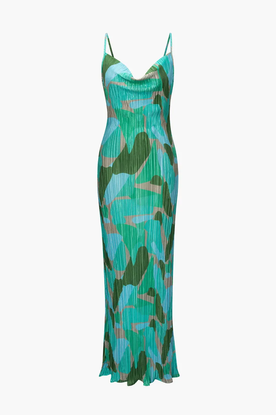 A&A Abstract Plisse Cowl Neck Maxi Dress