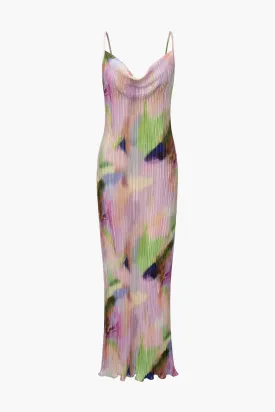 A&A Abstract Plisse Cowl Neck Maxi Dress