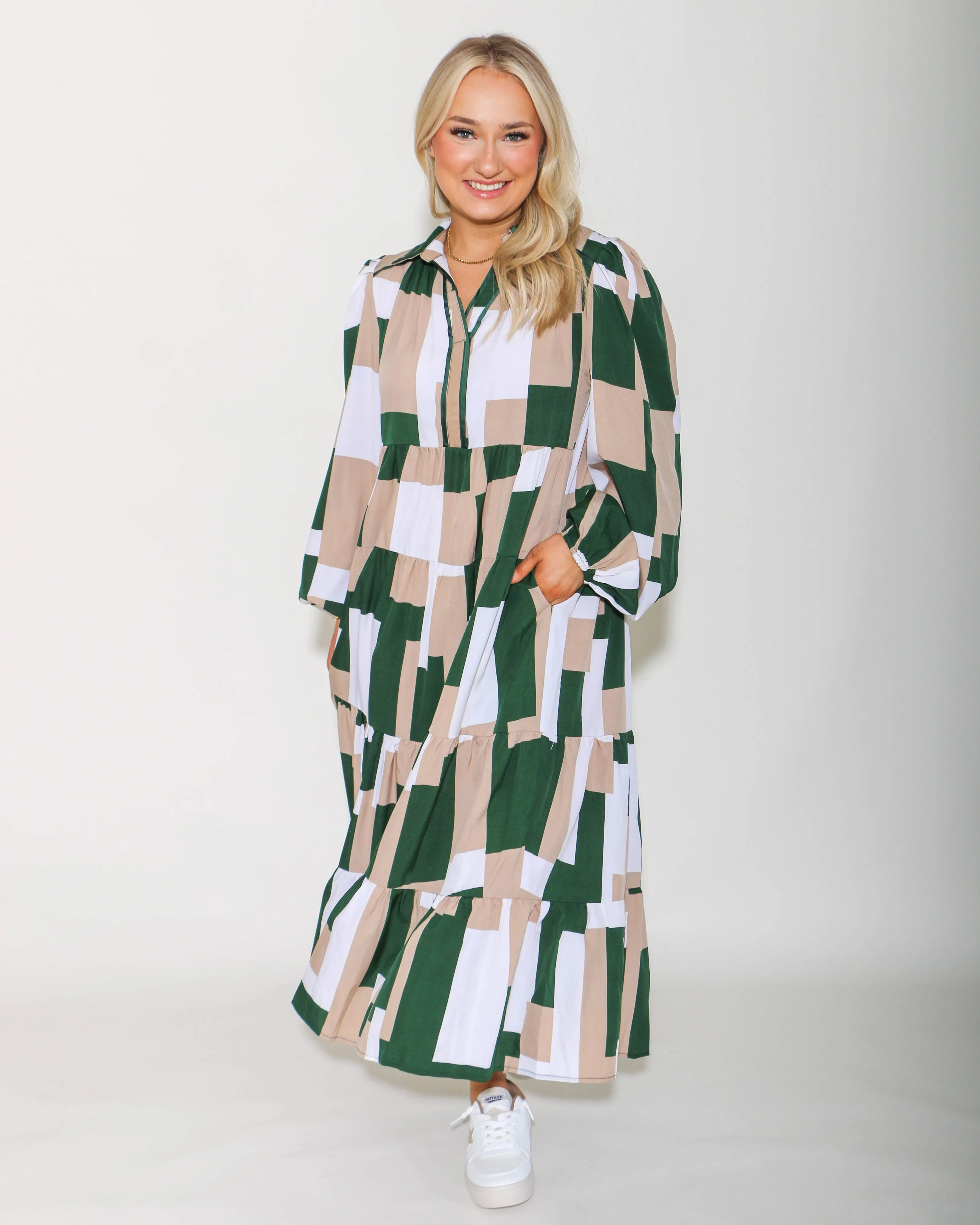 Abstract Print Green Print Maxi Dress