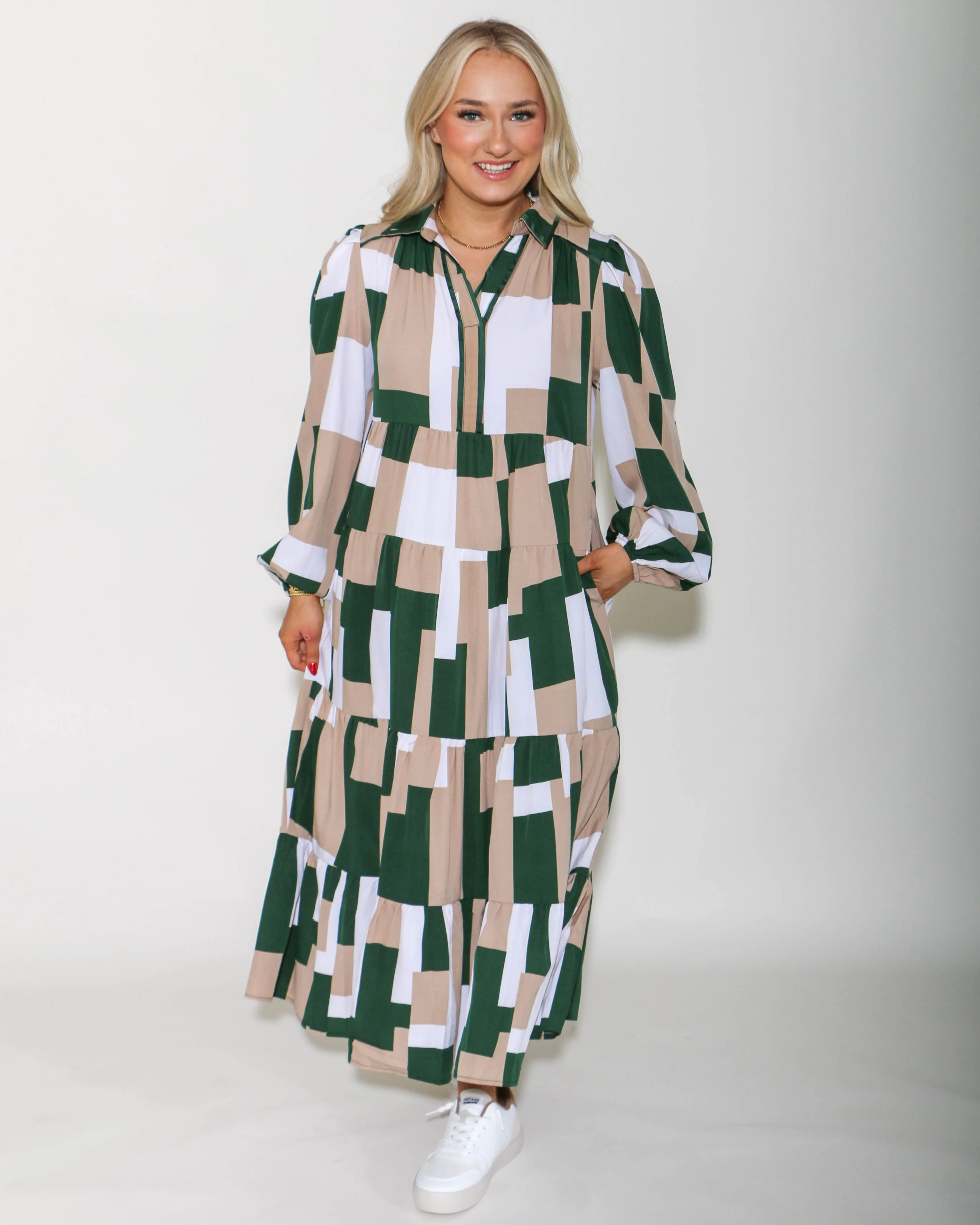 Abstract Print Green Print Maxi Dress