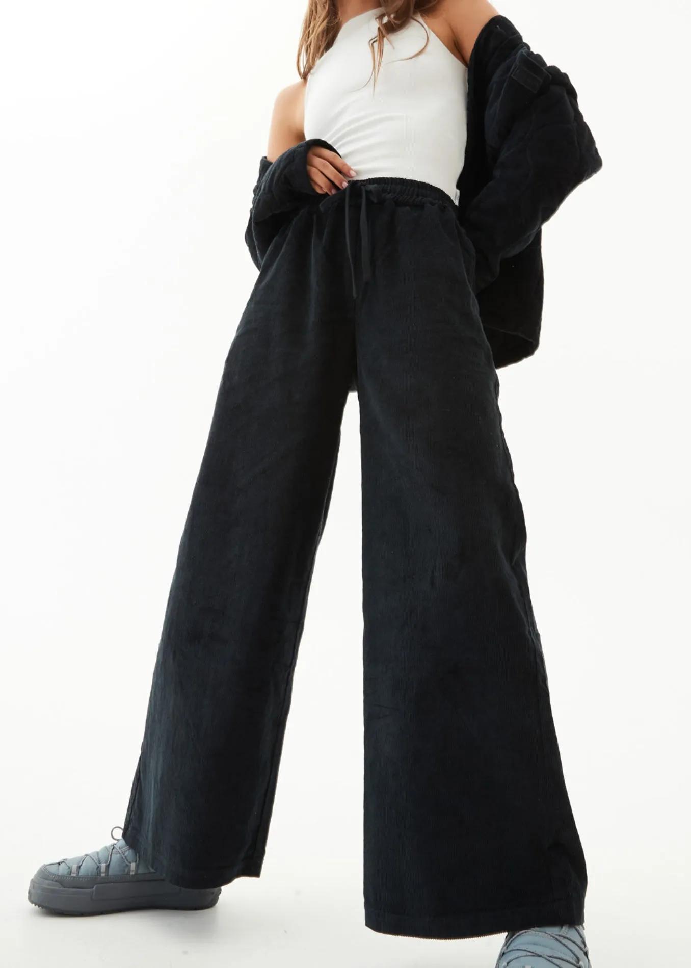 AFENDS Womens Night Away - Corduroy Baggy Wide Leg Pants - Black