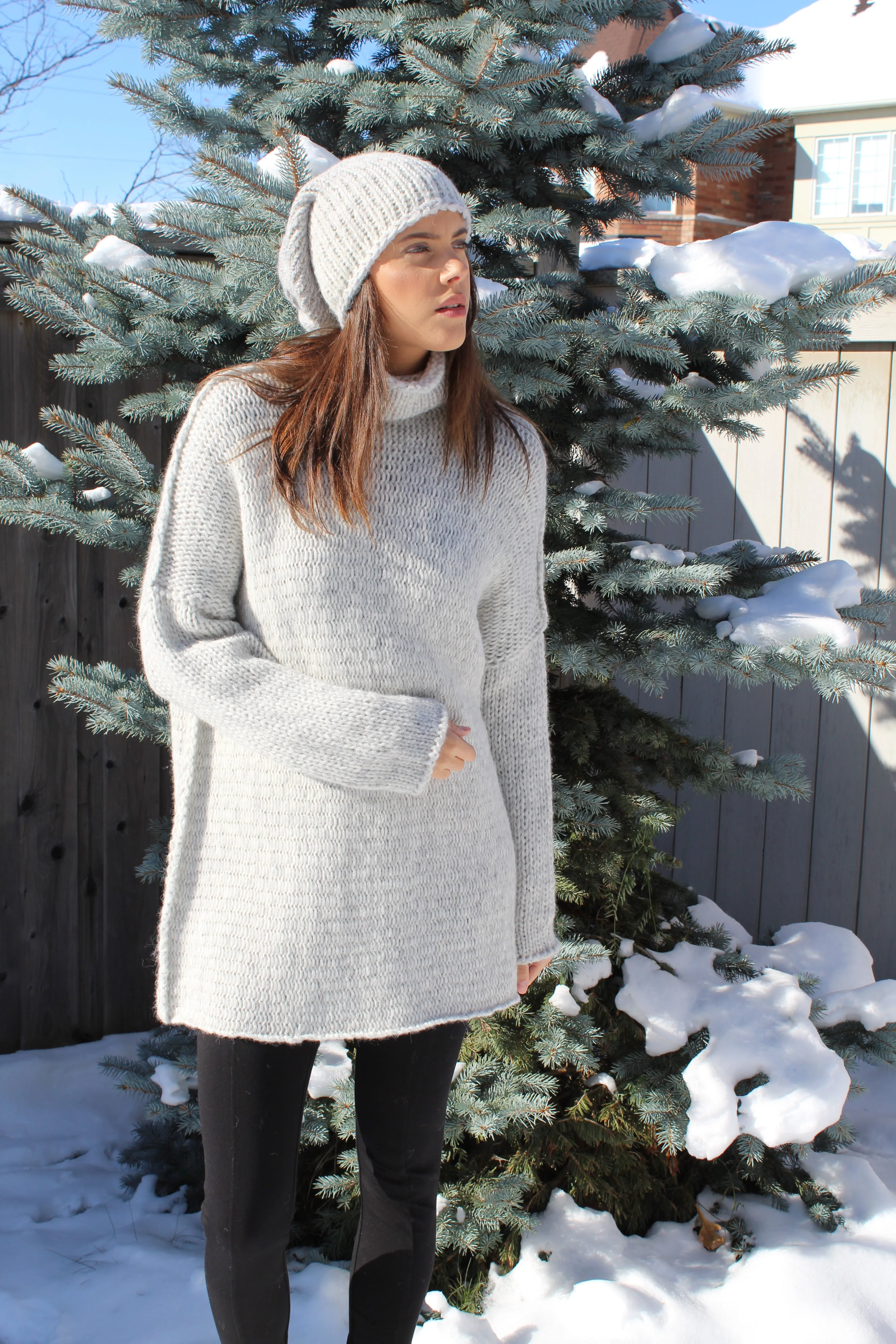 Alpaca chunky knit sweater  in pearl grey .