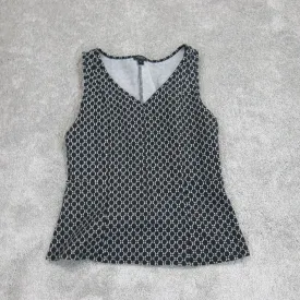 Ann Taylor Factory Womens Sleeveless Blouse Top V-Neck Geometric Black White XS