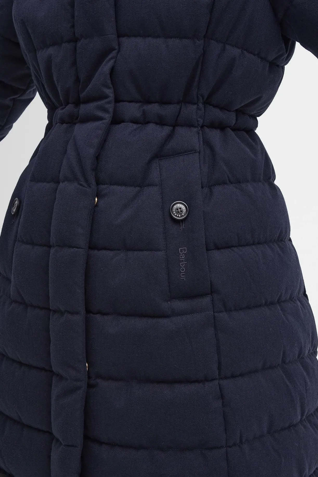 Barbour Clarence Puffer Ladies long coat in Navy LQU1773NY95