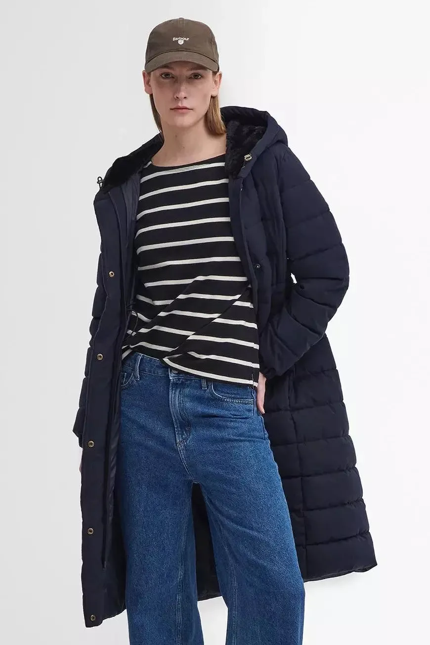 Barbour Clarence Puffer Ladies long coat in Navy LQU1773NY95