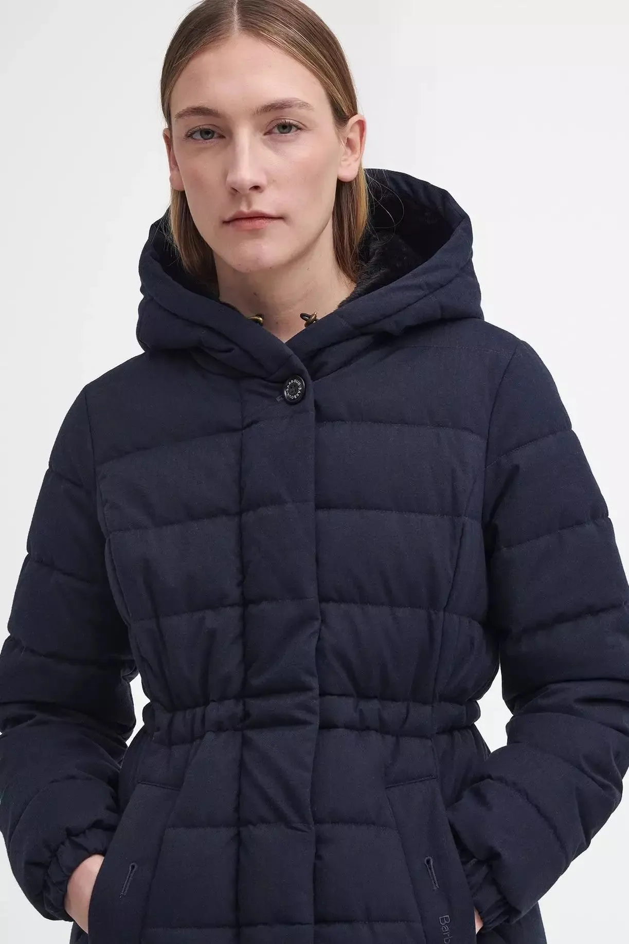 Barbour Clarence Puffer Ladies long coat in Navy LQU1773NY95