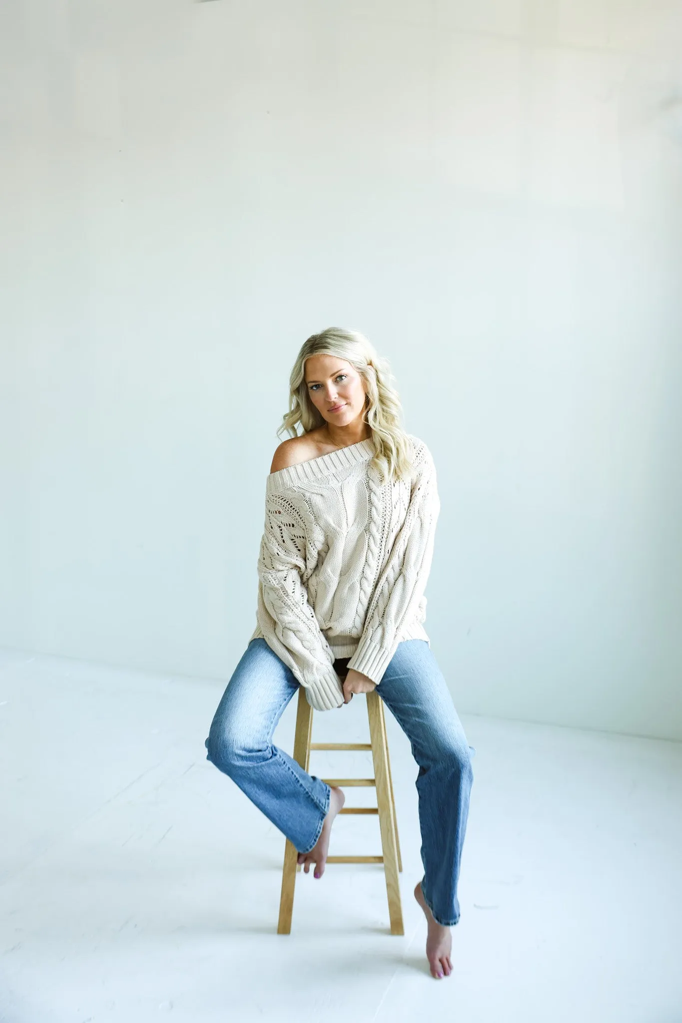 Beige Chunky Cable-Knit Sweater