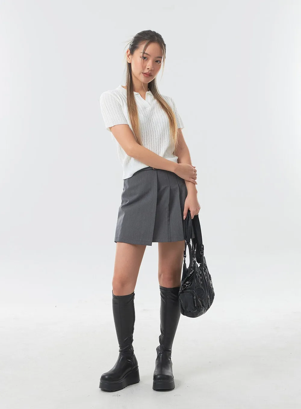 Belt Pleated Mini Skirt CA303