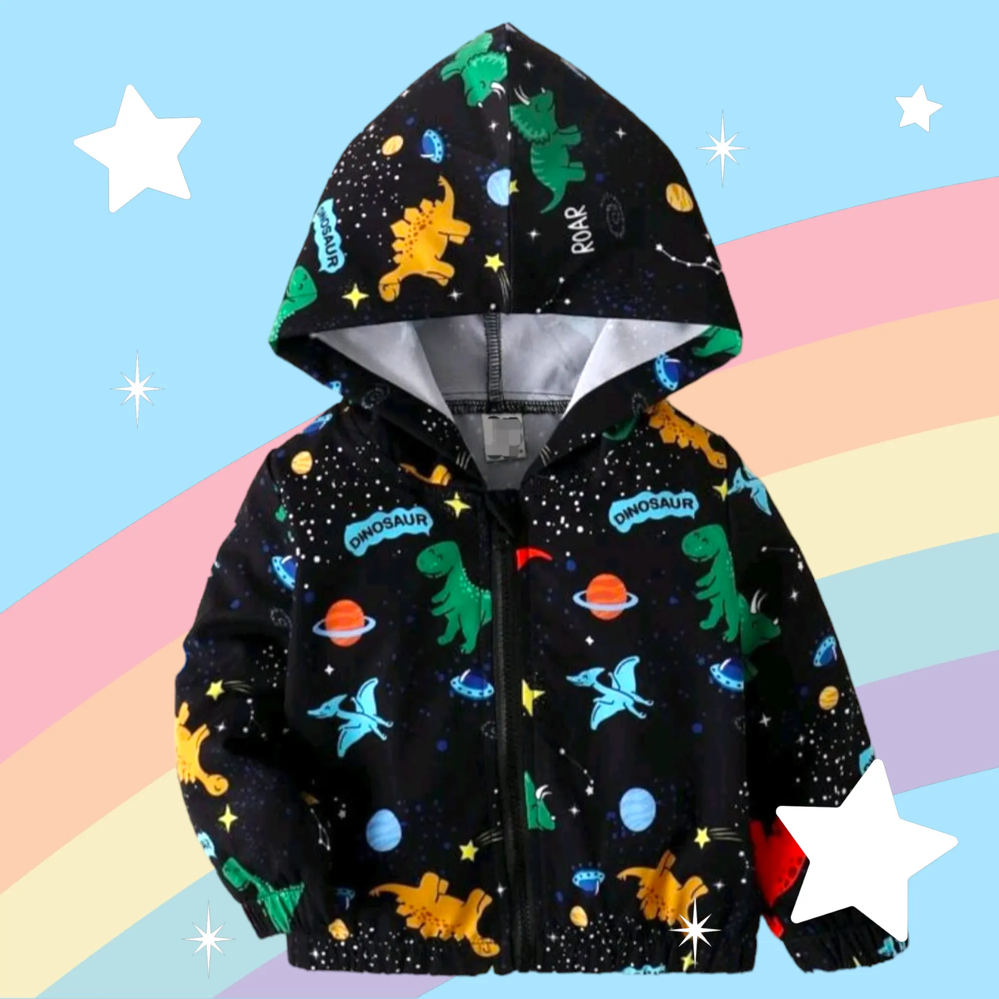 Black Dinosaur Windbreaker Jacket #1001090