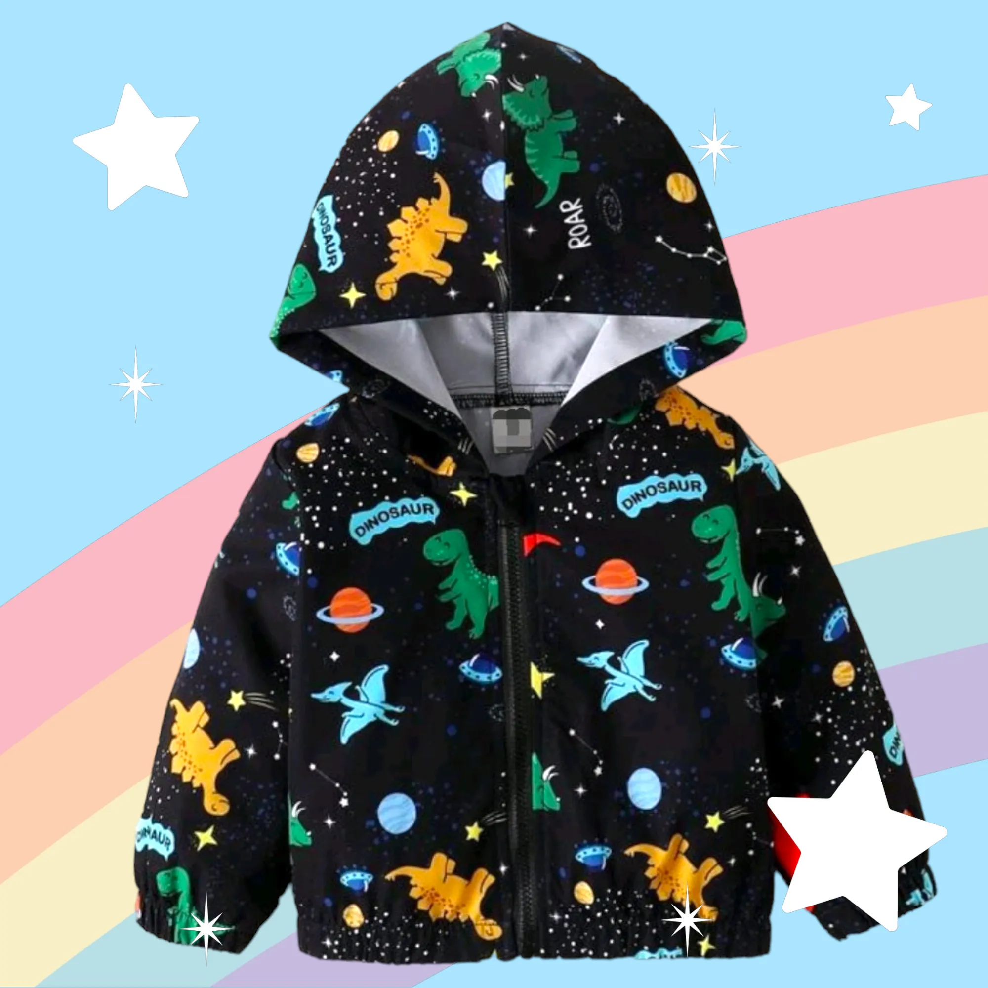 Black Dinosaur Windbreaker Jacket #1001090