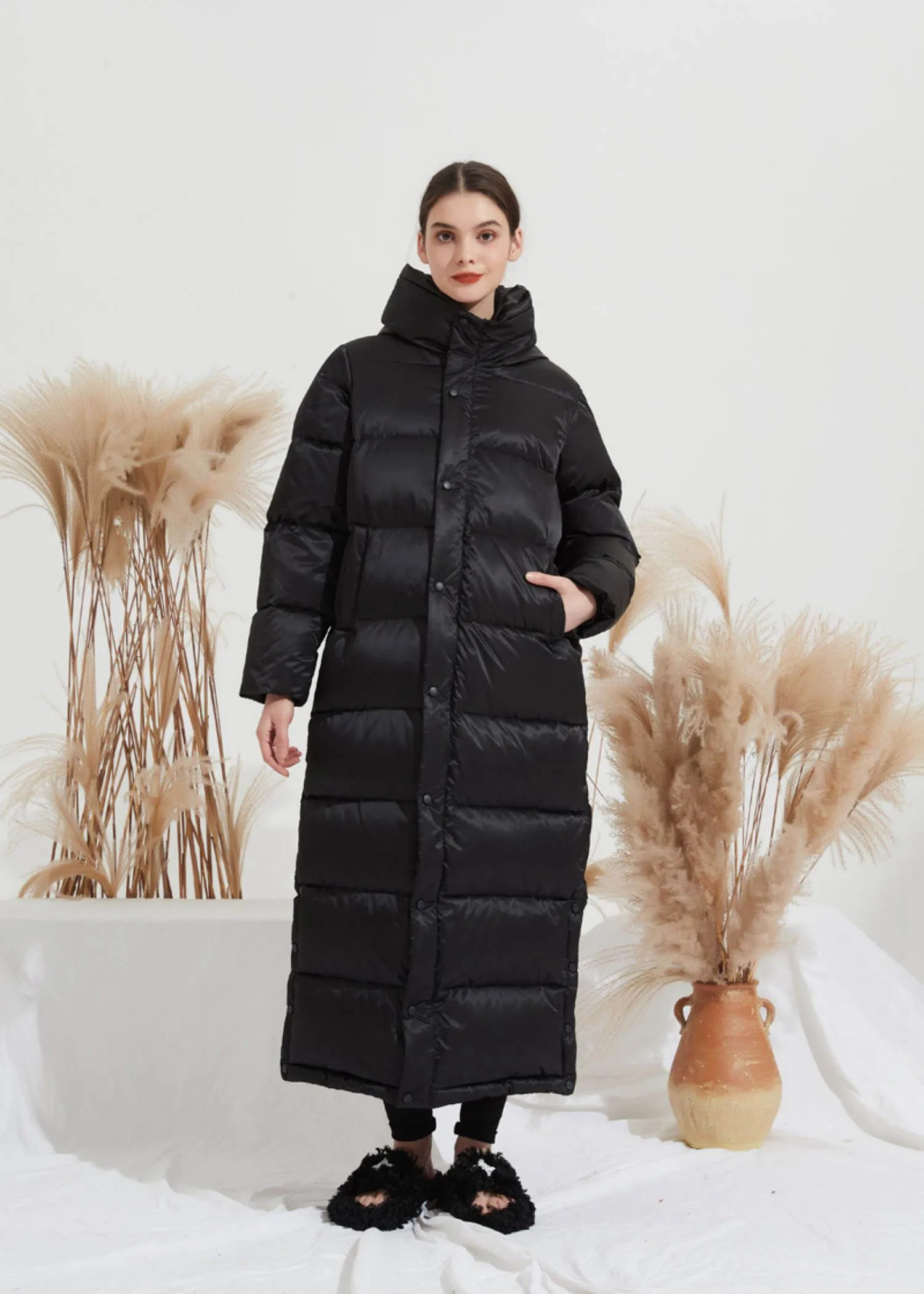 Black Duck Down Longline Hooded Puffer Parka