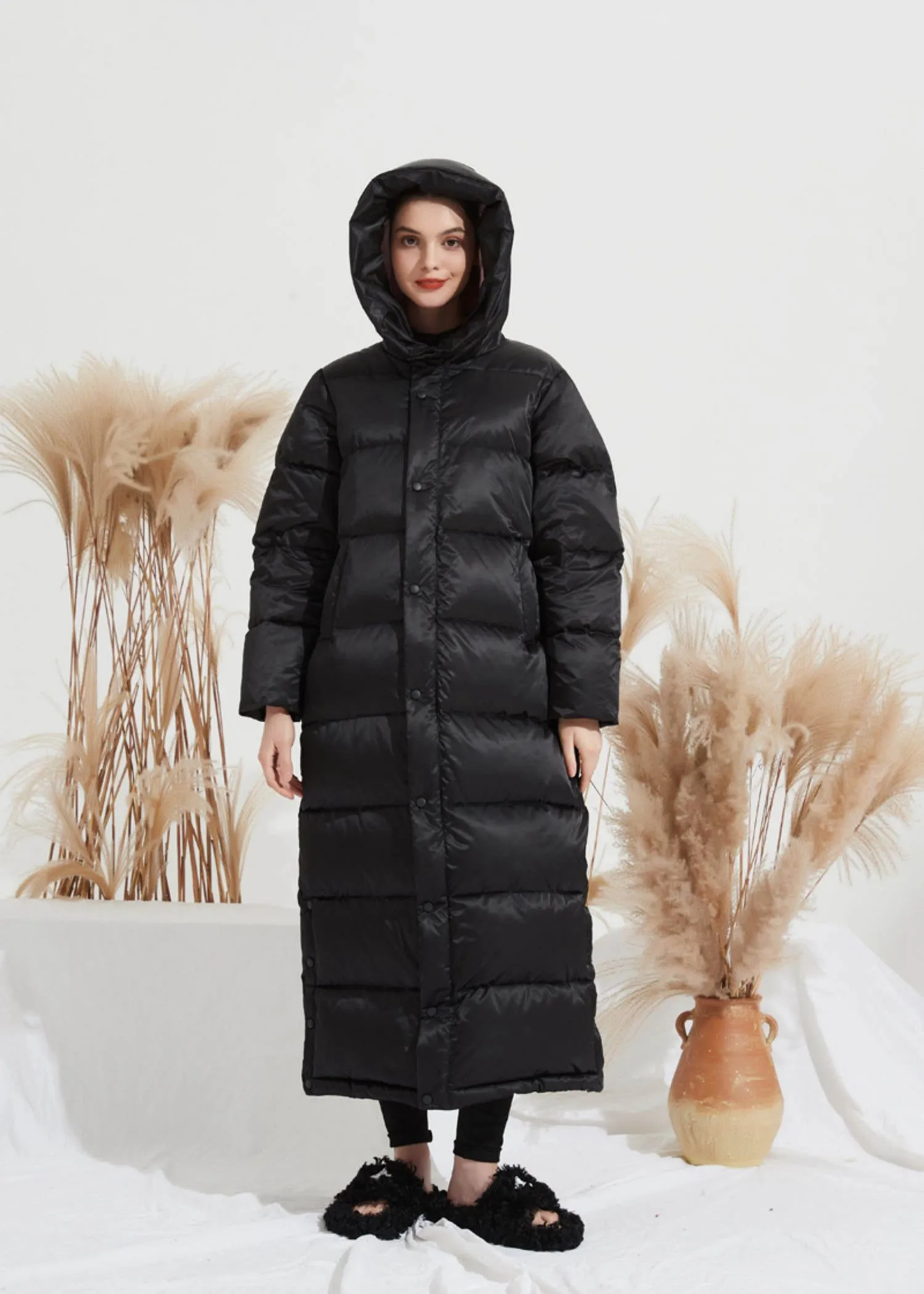 Black Duck Down Longline Hooded Puffer Parka