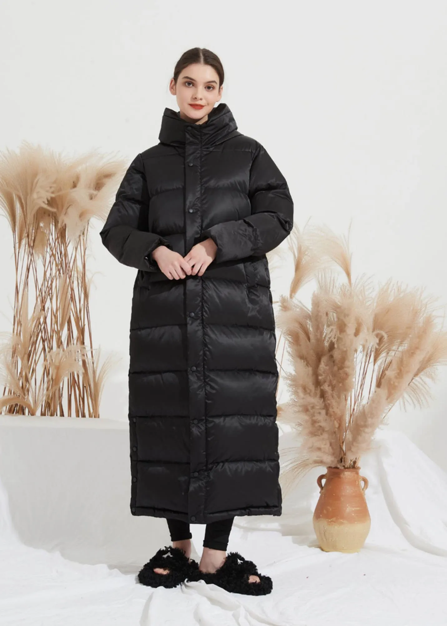 Black Duck Down Longline Hooded Puffer Parka