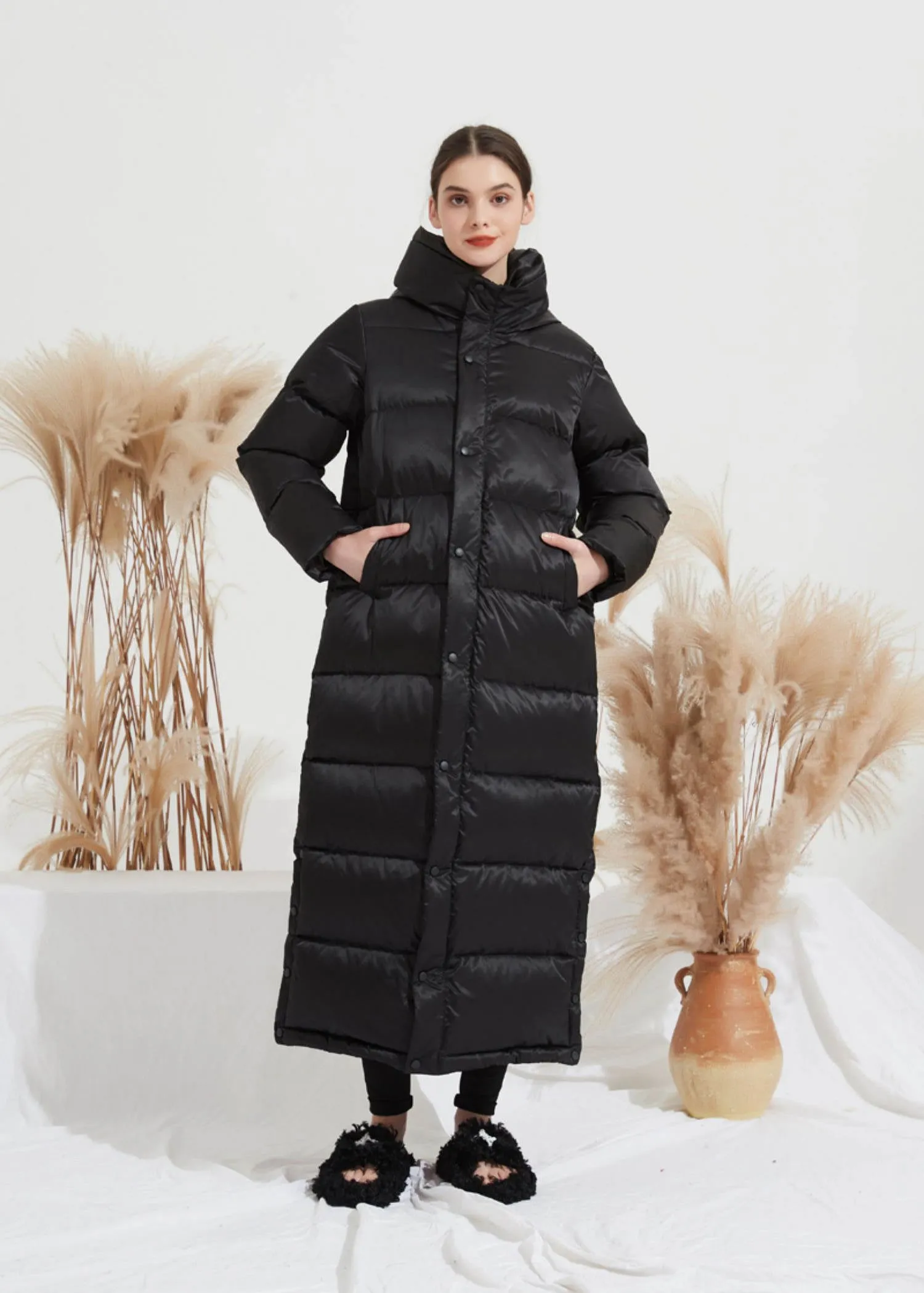 Black Duck Down Longline Hooded Puffer Parka