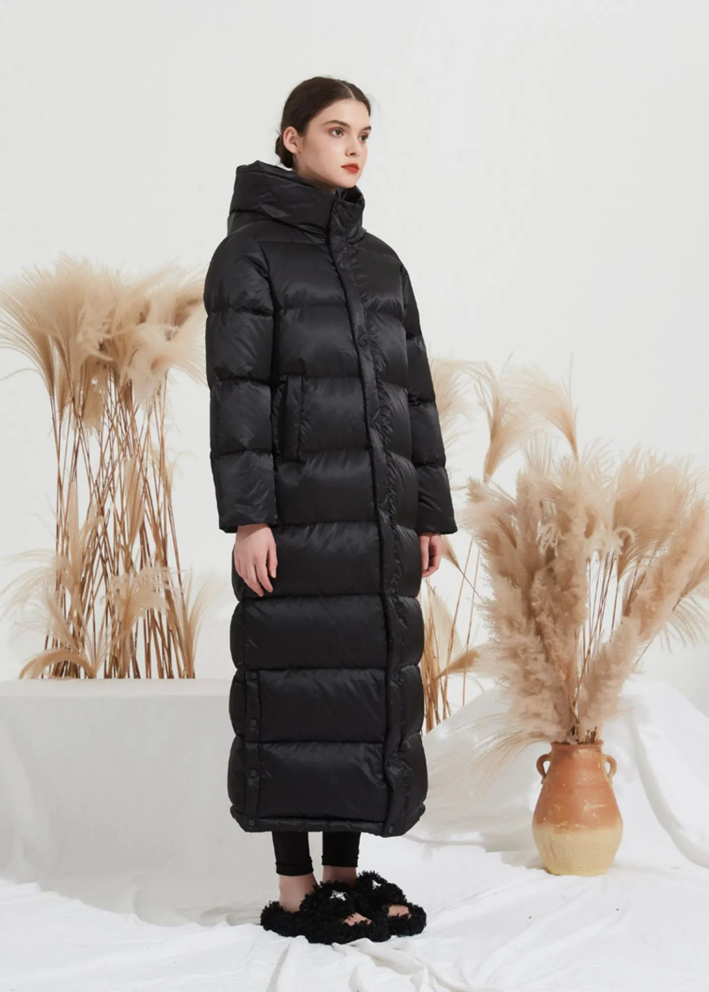 Black Duck Down Longline Hooded Puffer Parka