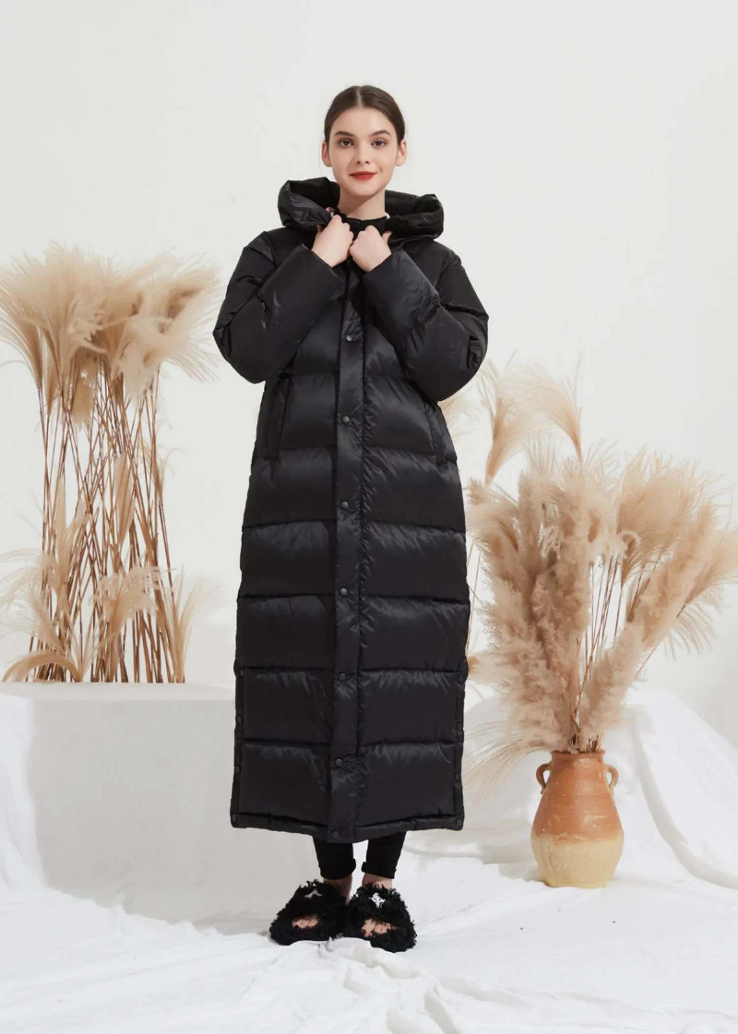 Black Duck Down Longline Hooded Puffer Parka