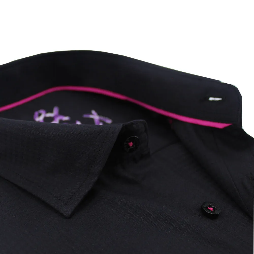 Black on Black Jacquard w/Pink Trim Button Down Shirt