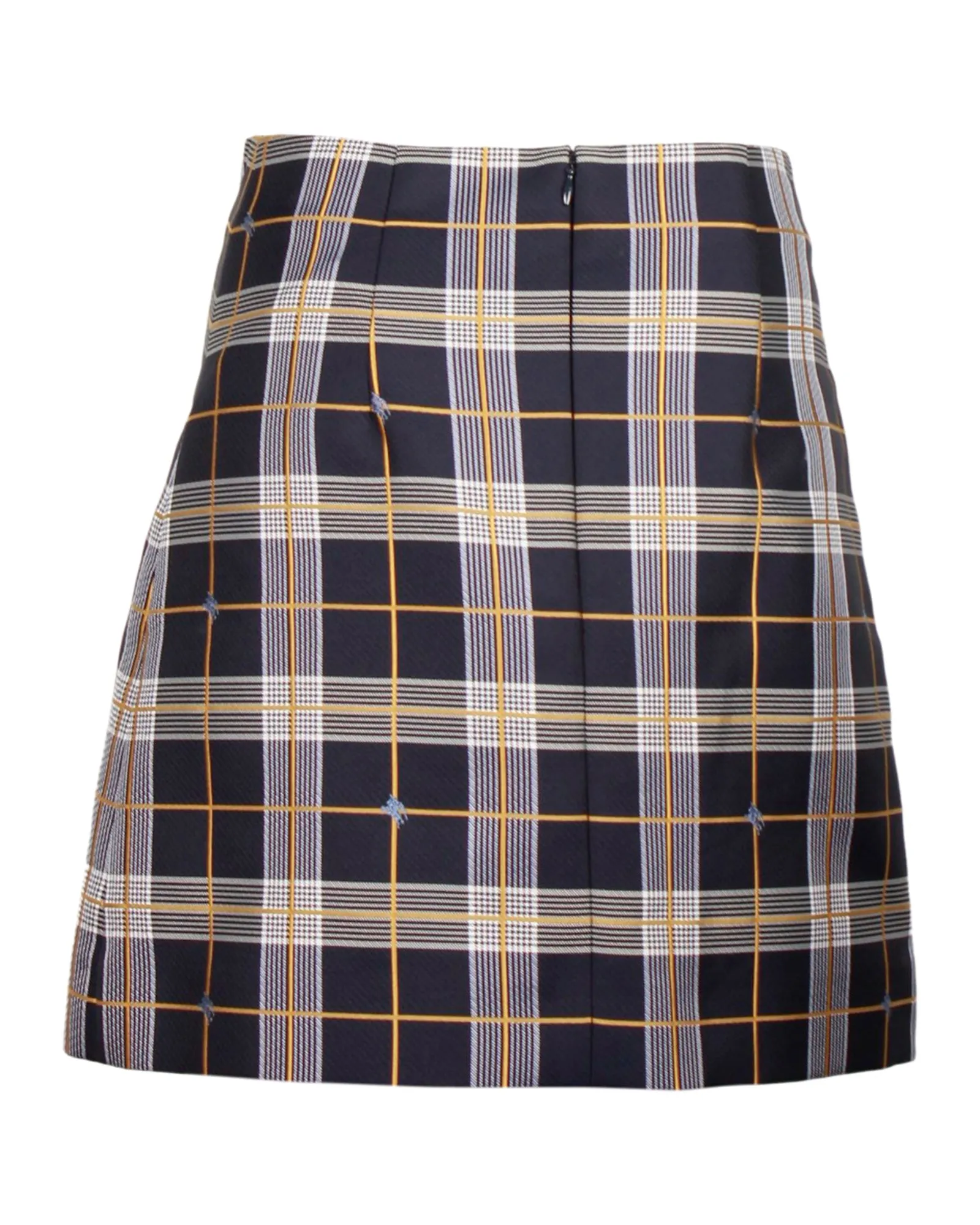 Burberry Pleat Detail Check Mini Skirt in Grey Polyester