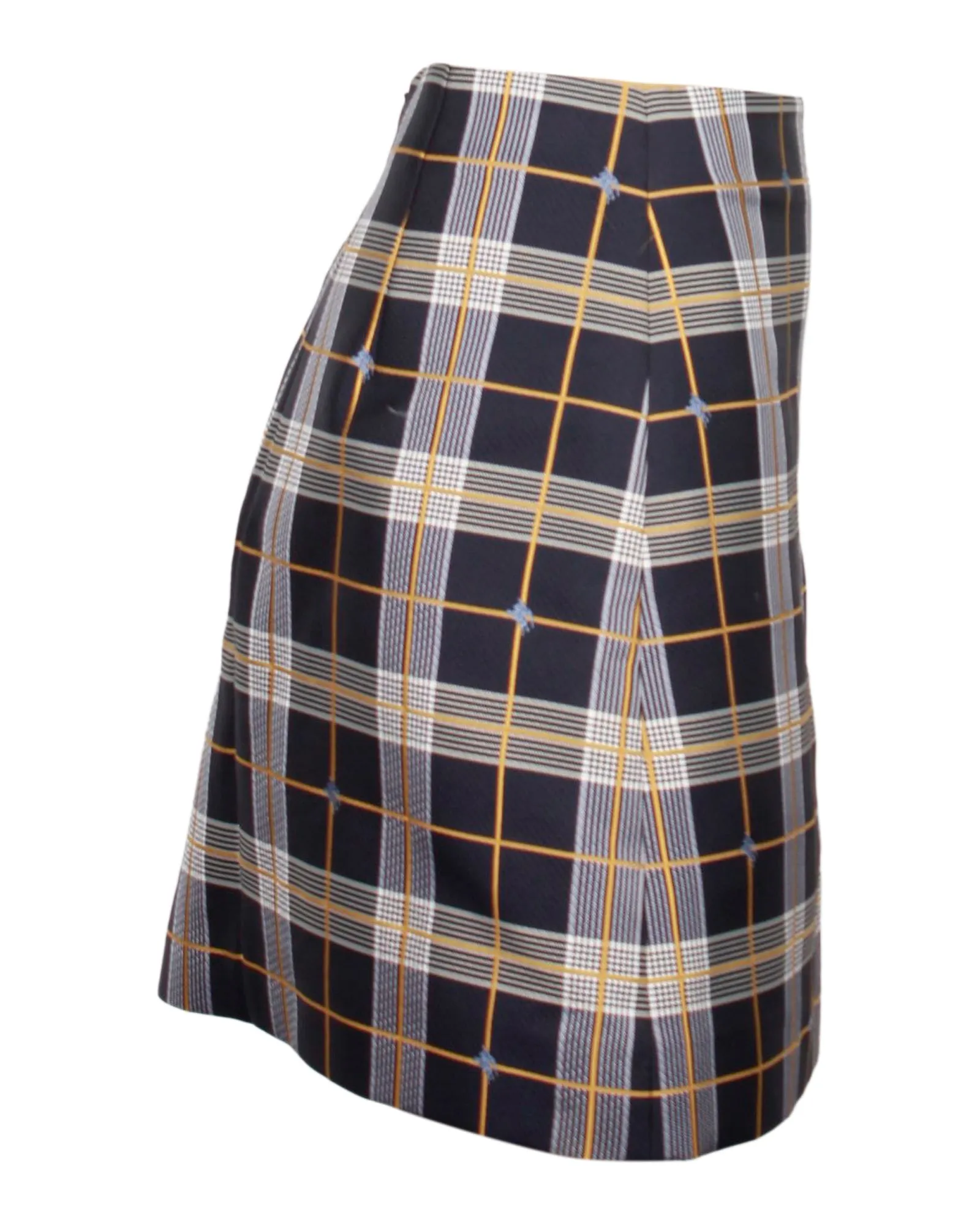 Burberry Pleat Detail Check Mini Skirt in Grey Polyester