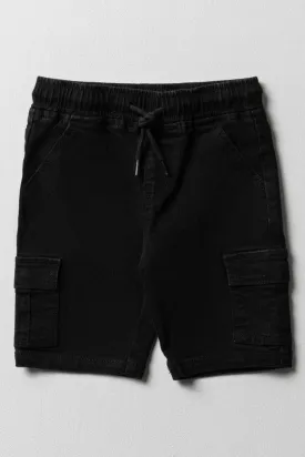 Cargo Denim Shorts Straight Fit Black