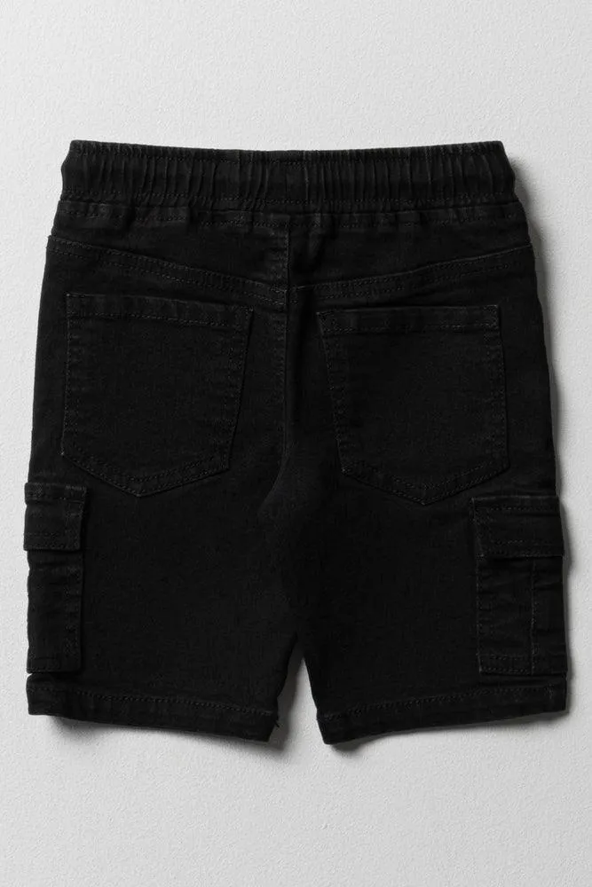 Cargo Denim Shorts Straight Fit Black