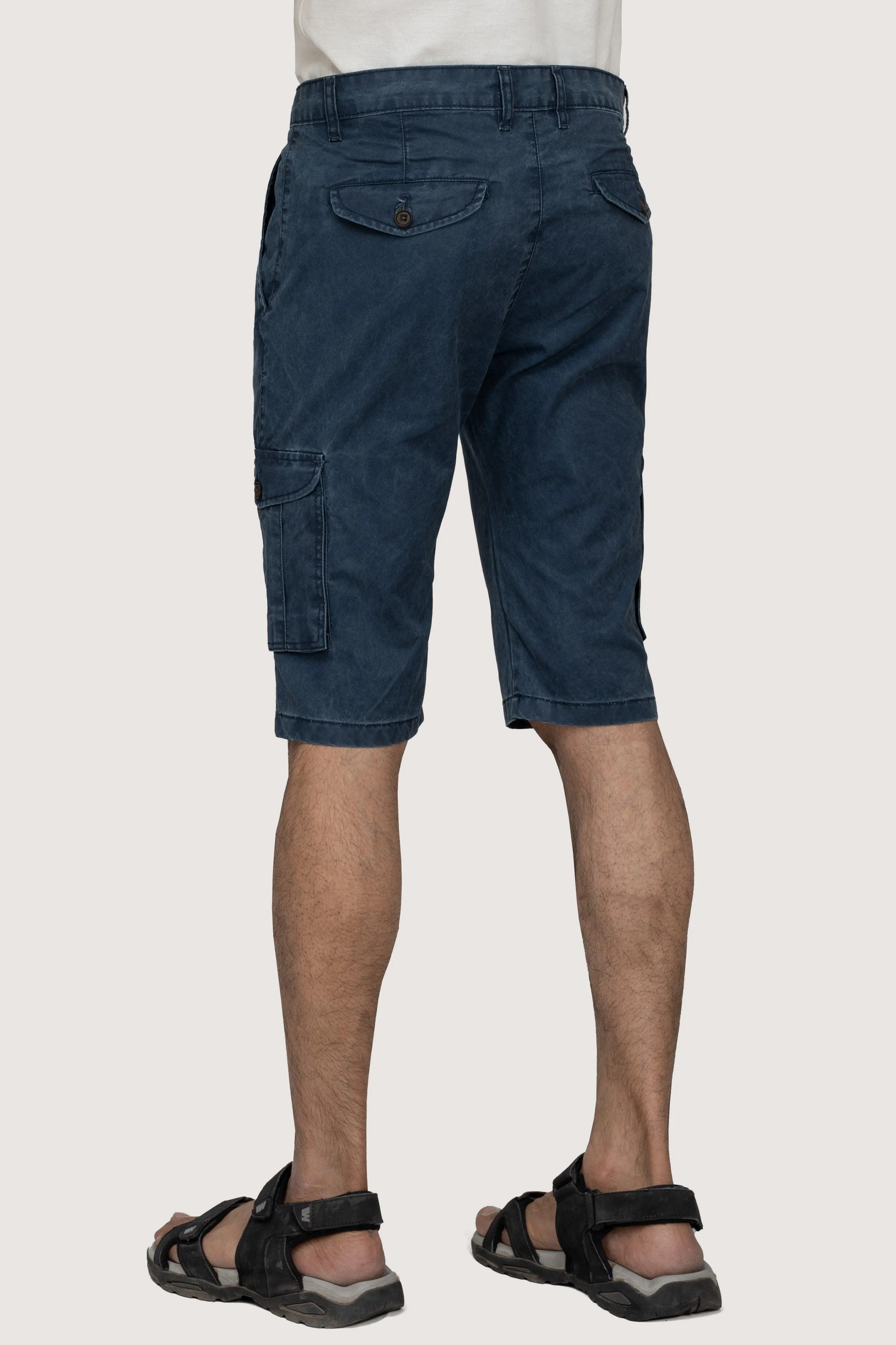 CARGO ENZYME WASHED REGULAR FIT NAVY SHORTS