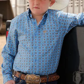 Cinch Boy's Blue Geometric Button Down Western Shirt