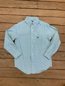 Cinch Boy's Light Blue Geo Button Long Sleeve Western Shirt MTW7060277