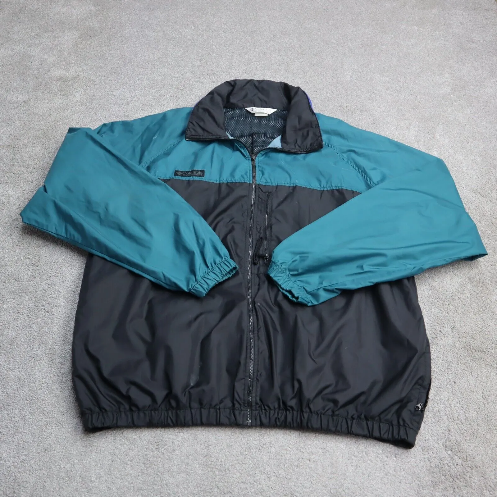 Columbia Sportswear Mens Windbreaker Jacket Full Zip Up Teal Green Black Size XL