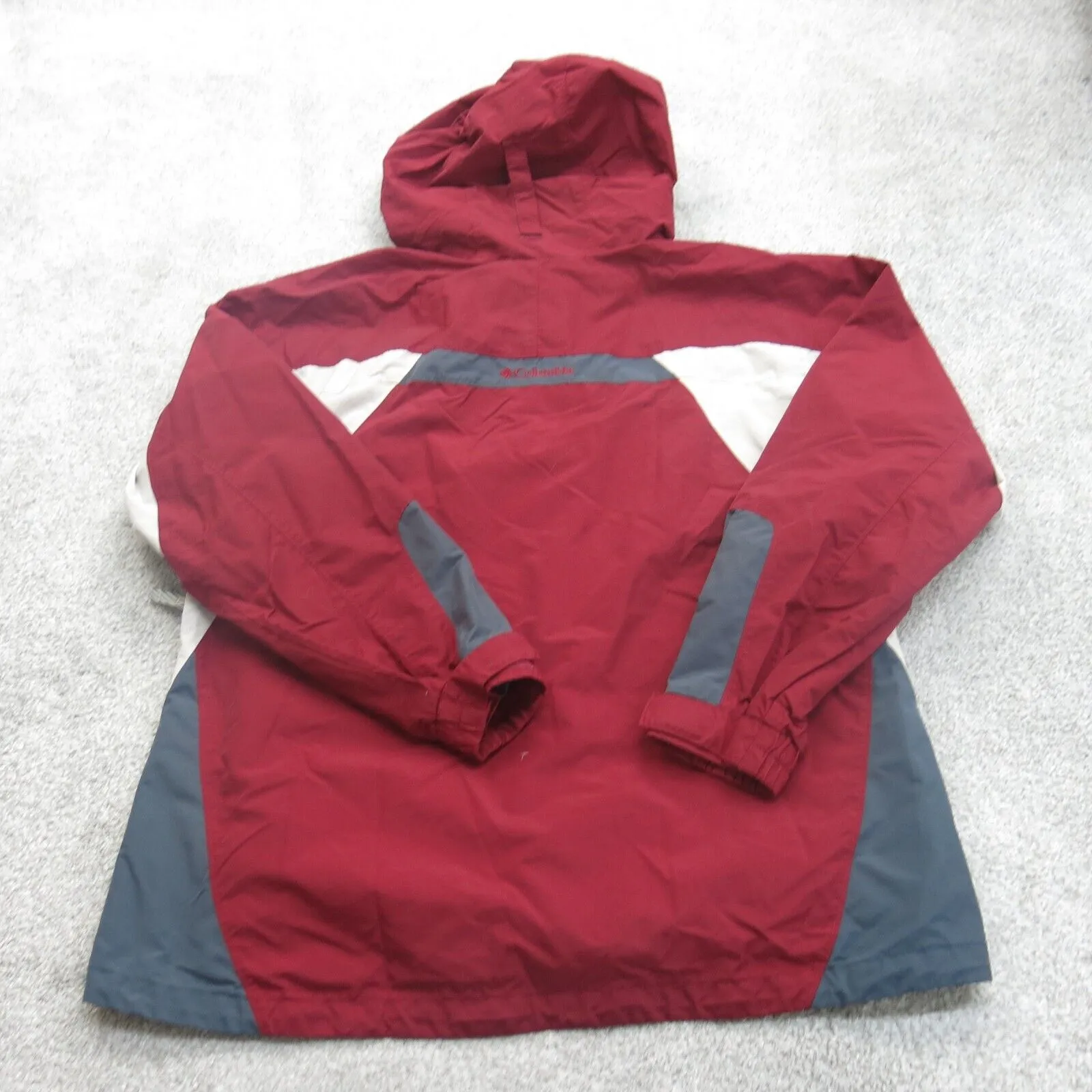 Columbia Women Full Zip Up Hooded Jacket Windbreaker Long Sleeve Red White SZ XL