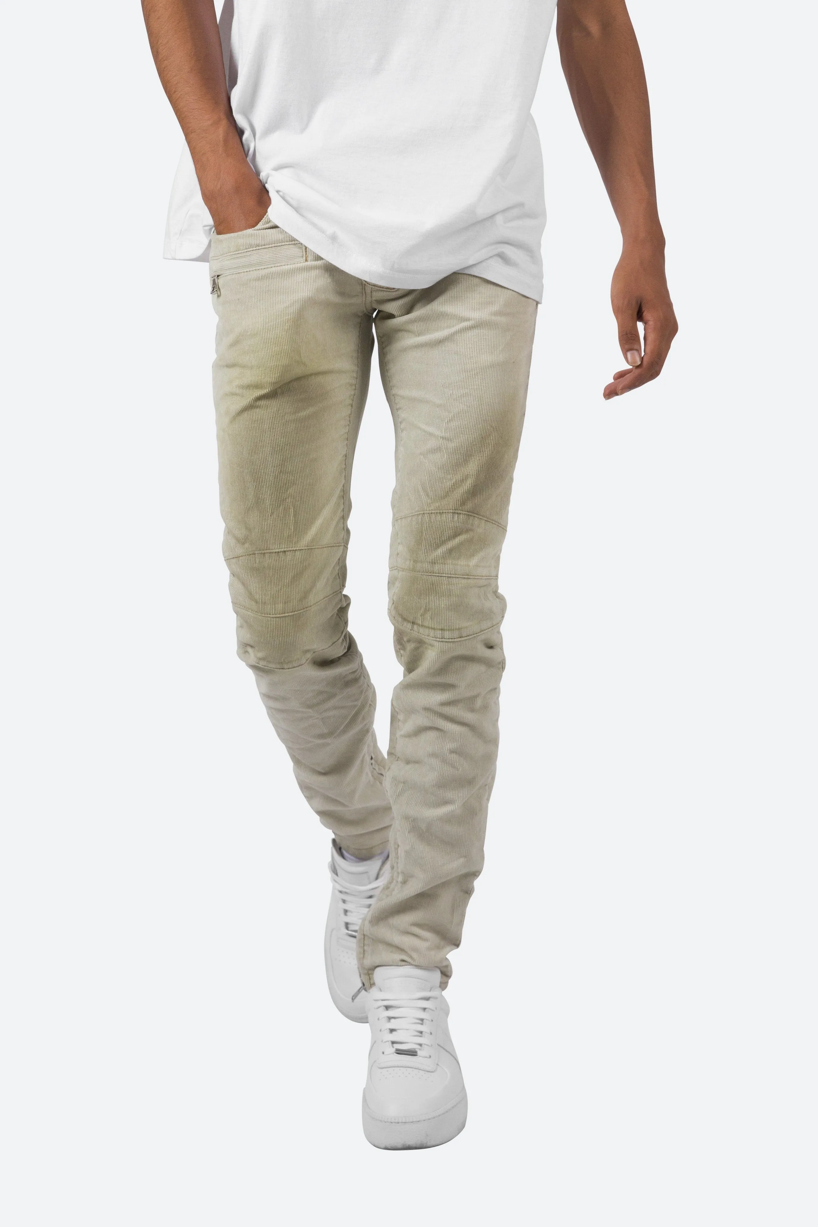 Corduroy Moto Pants - Tan