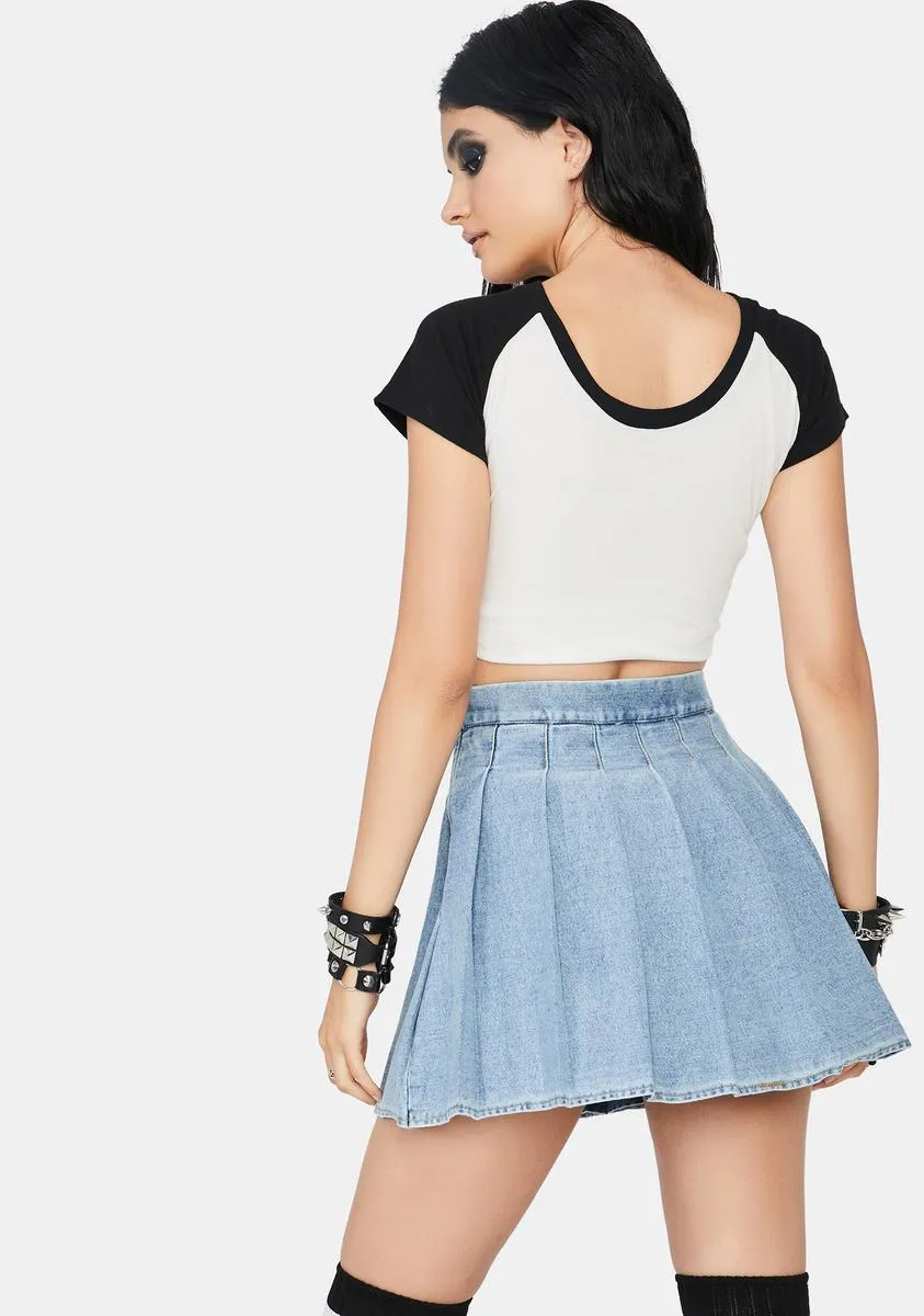 Daring Denim Pleated Skirt