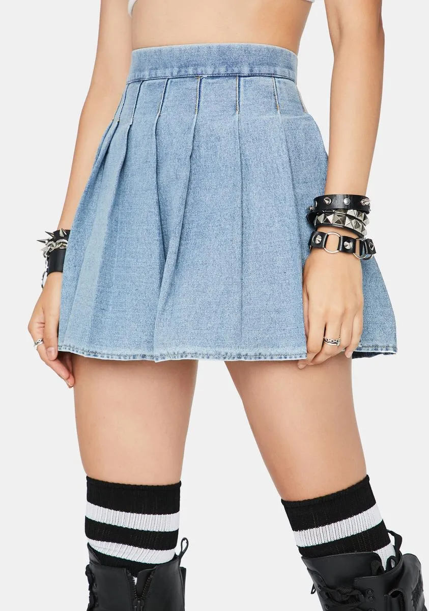 Daring Denim Pleated Skirt