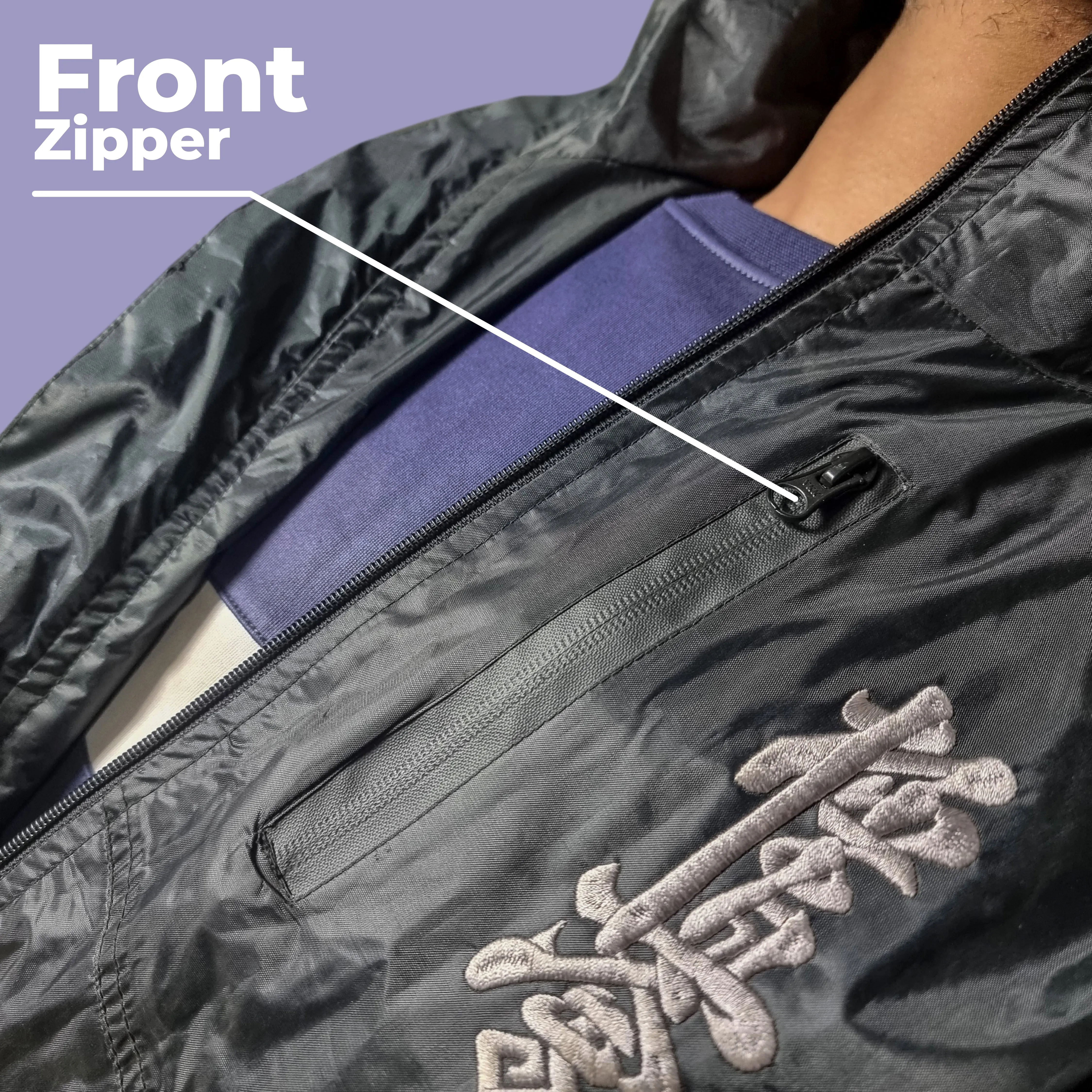 EMBROIDERED WINDBREAKER MENS HOODED JACKET