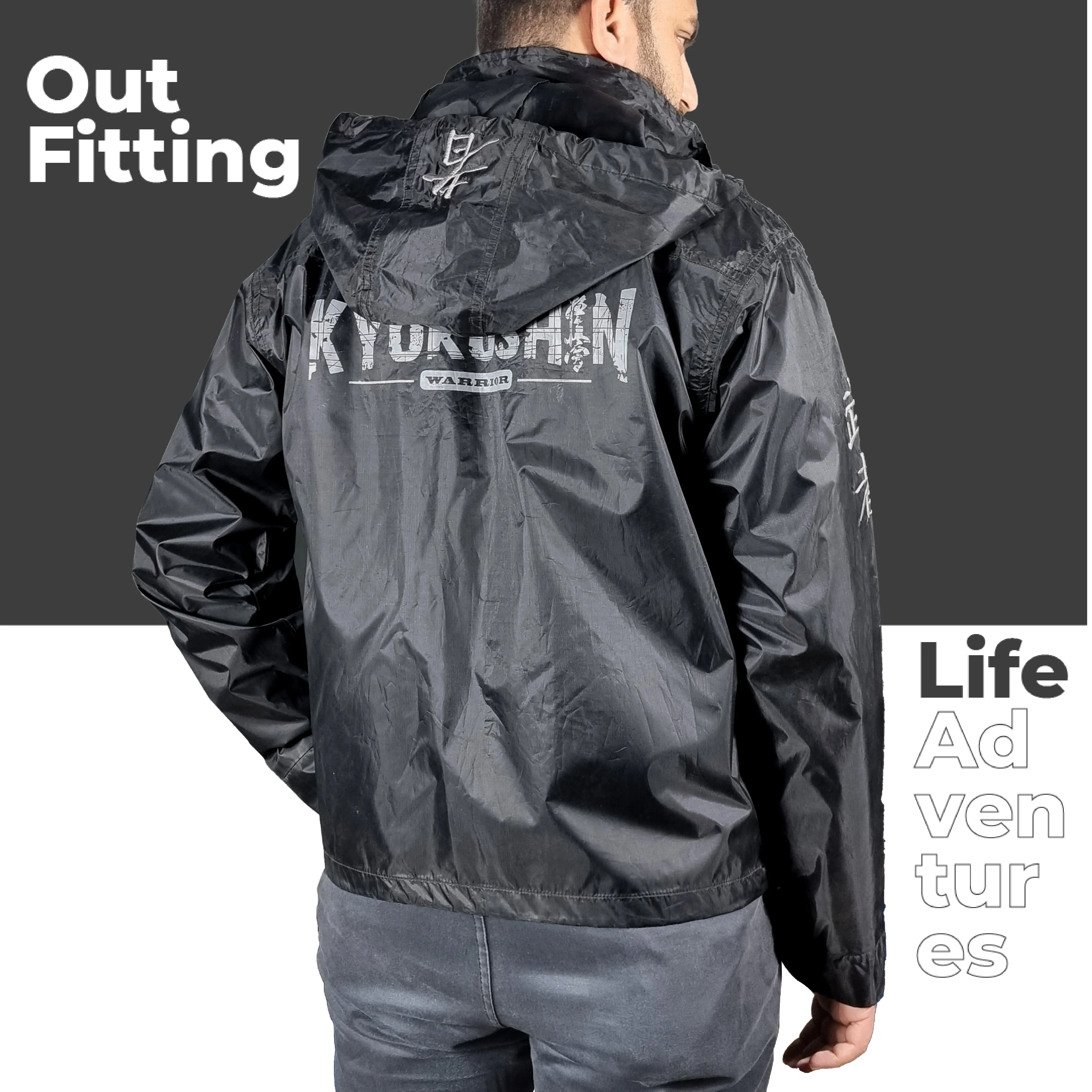 EMBROIDERED WINDBREAKER MENS HOODED JACKET