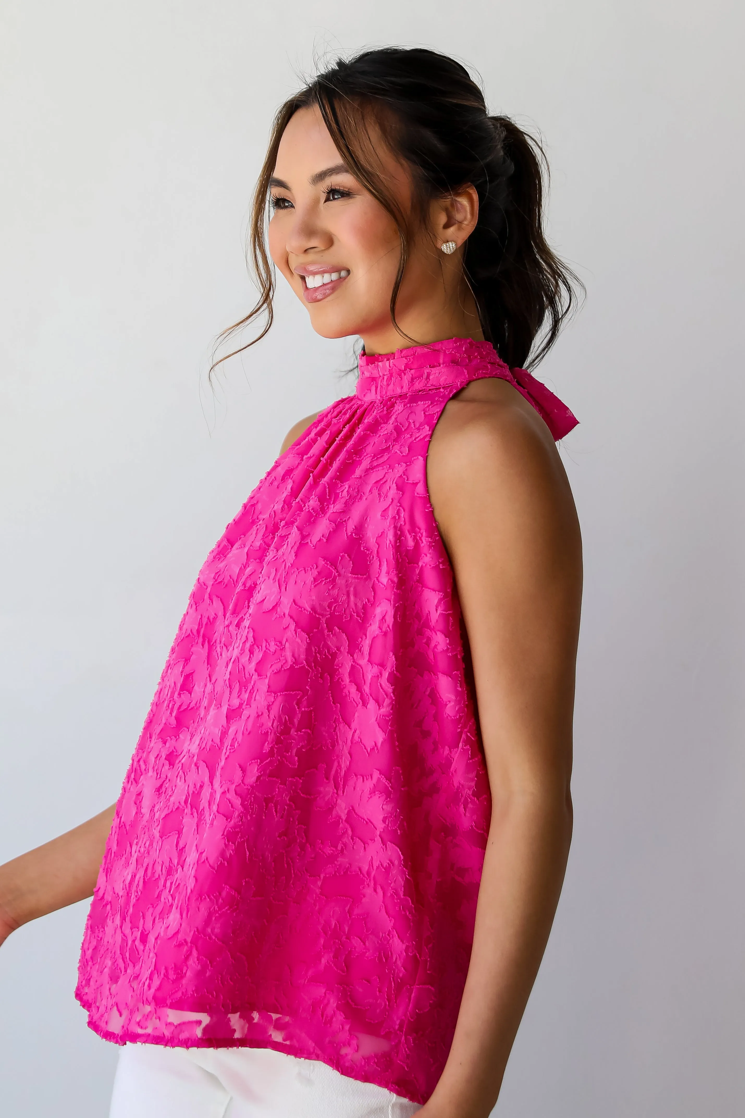 FINAL SALE - Love Story Hot Pink Textured Floral Sleeveless Blouse