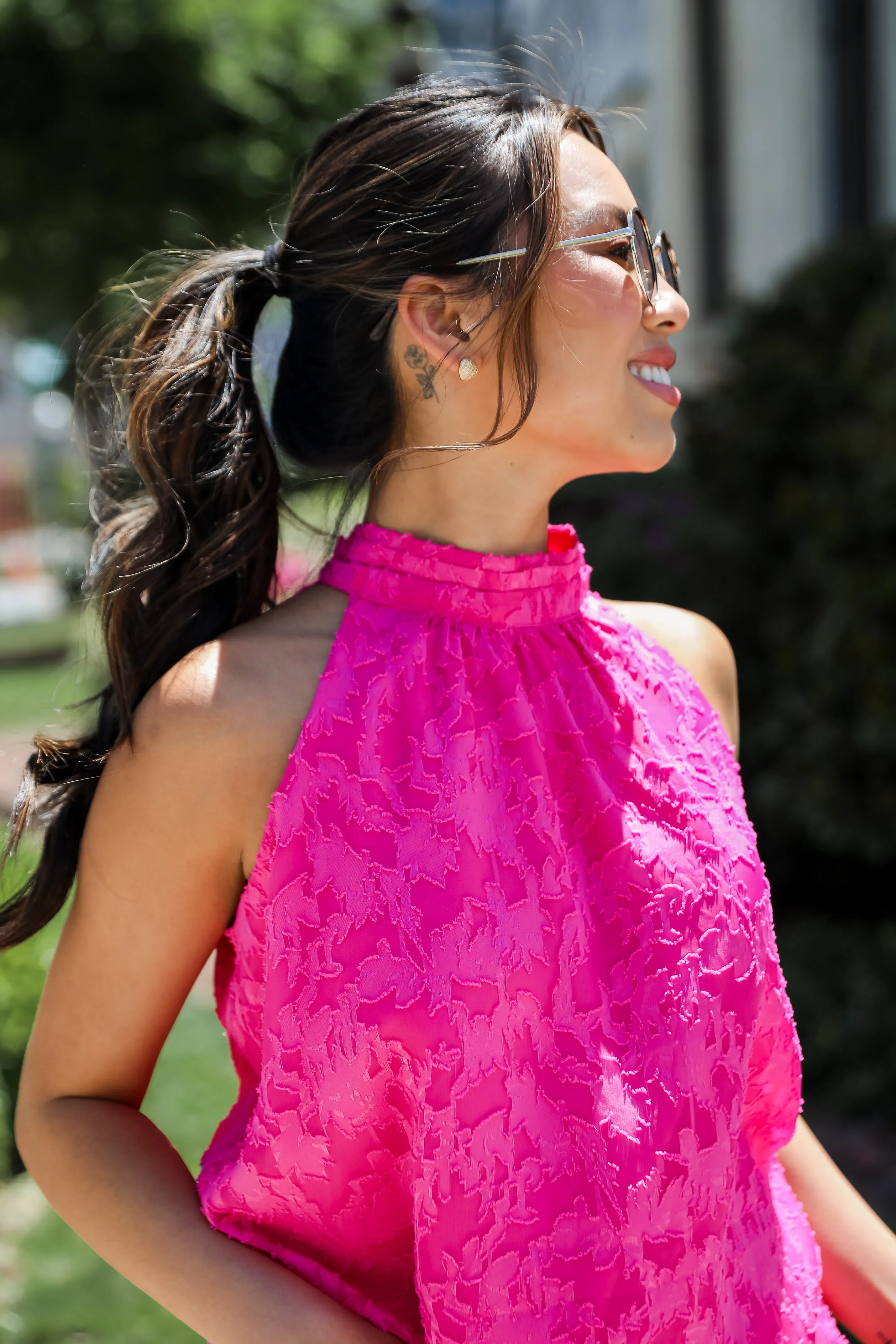 FINAL SALE - Love Story Hot Pink Textured Floral Sleeveless Blouse