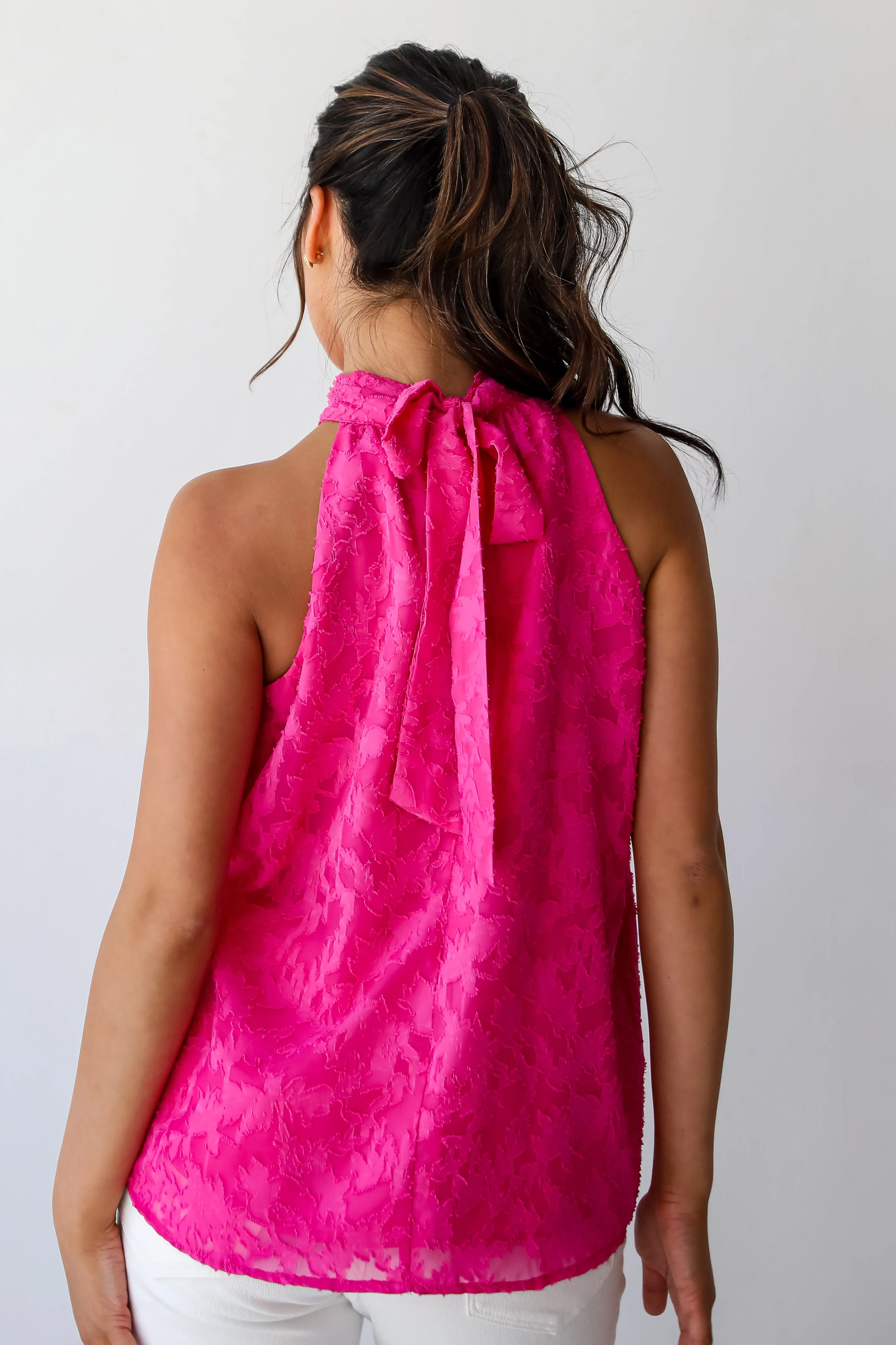 FINAL SALE - Love Story Hot Pink Textured Floral Sleeveless Blouse