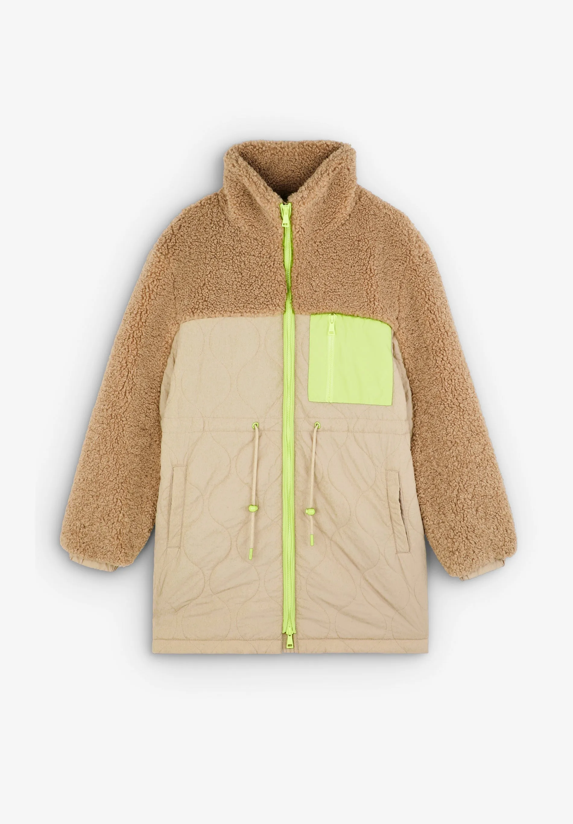 FLEECE PUFFER COAT WITH NEON DETAIL