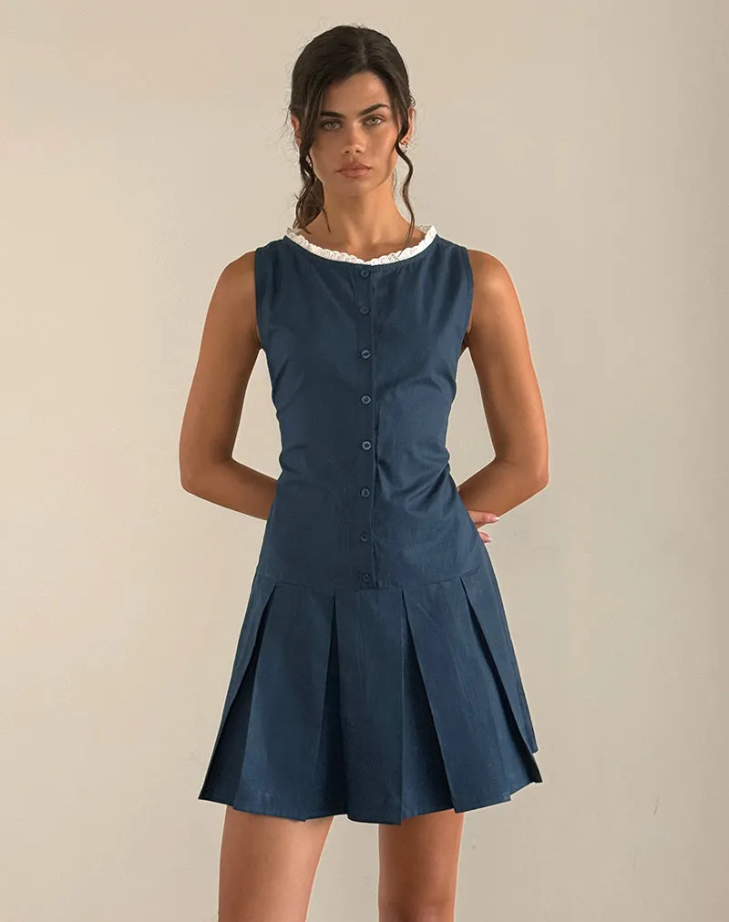 Gitas Button Mini Dress in Poplin Navy