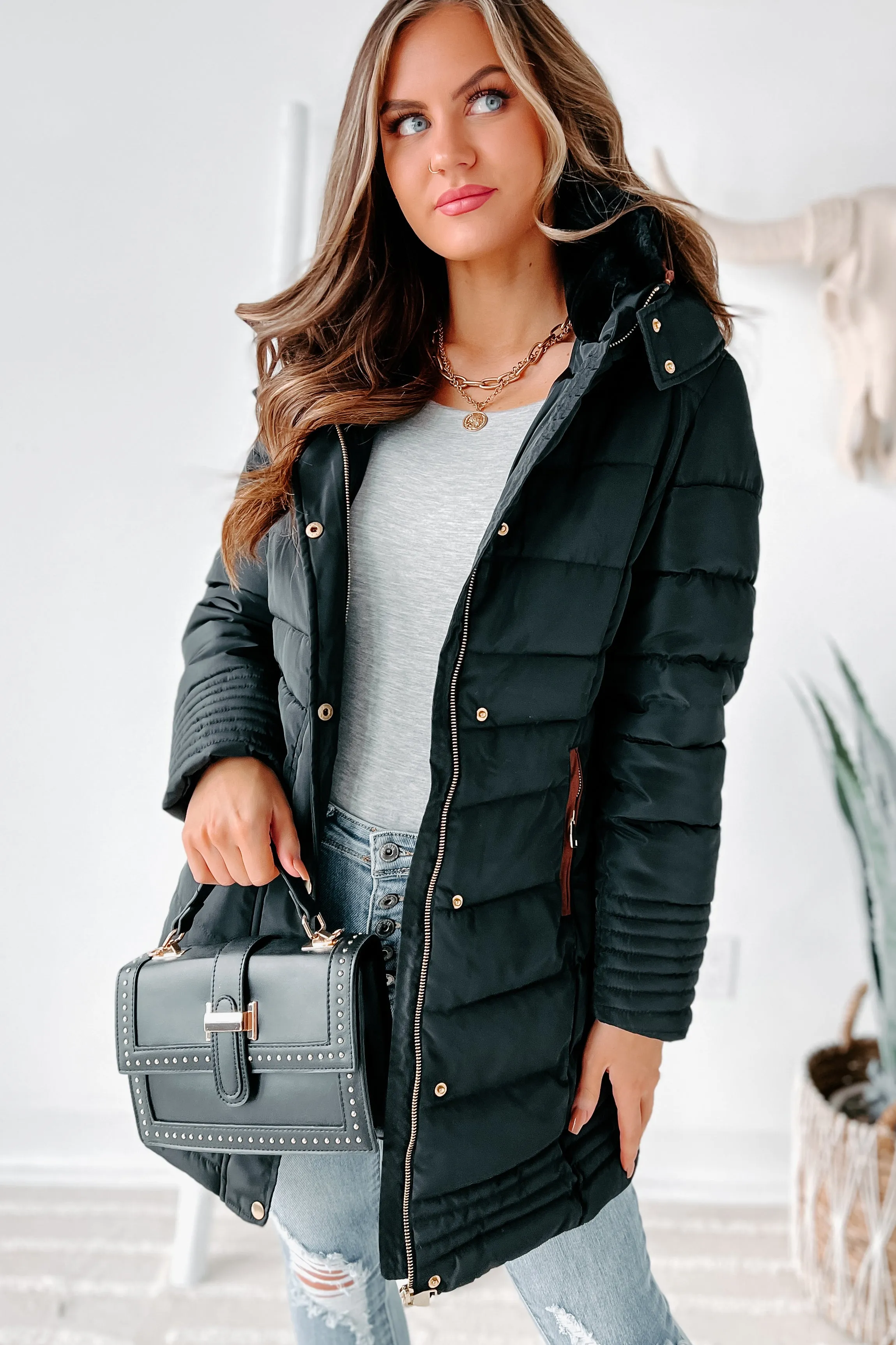 In The Alps Belted Puffer Coat (Black)