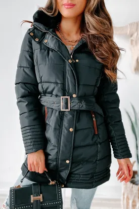 In The Alps Belted Puffer Coat (Black)