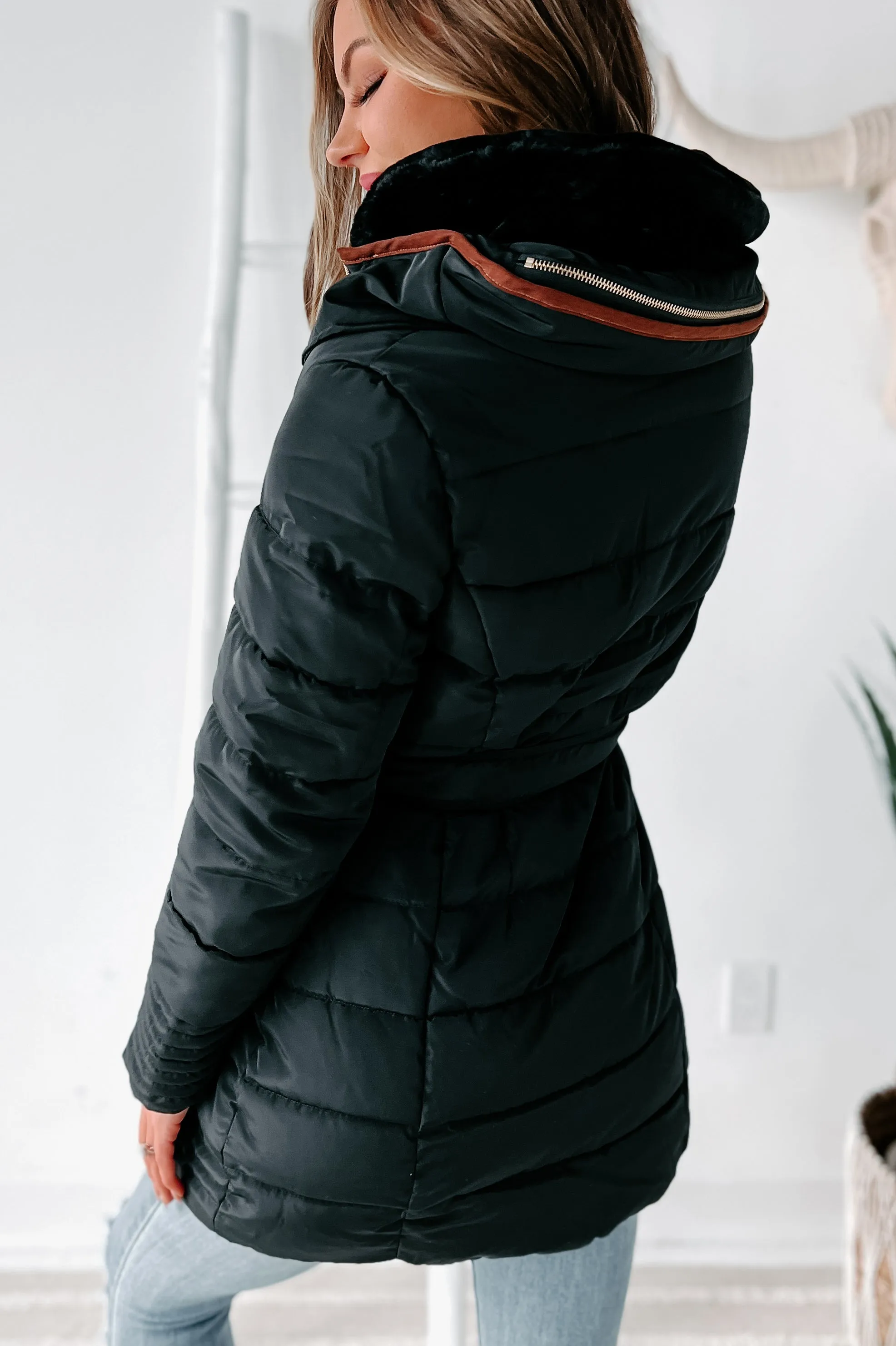 In The Alps Belted Puffer Coat (Black)