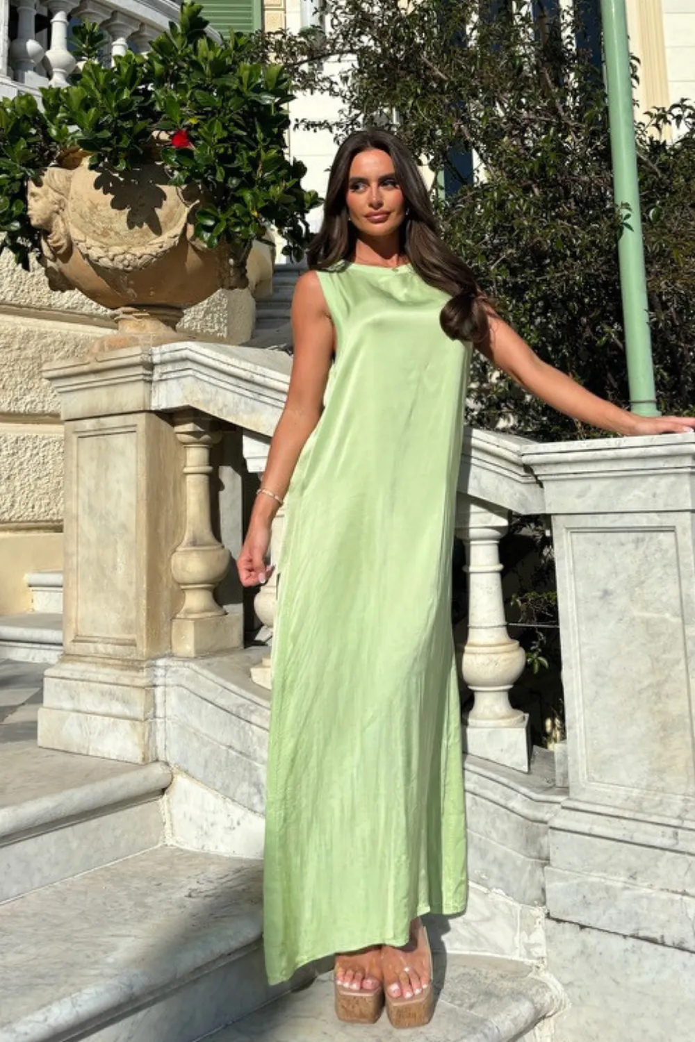 Jemma lime green satin loose fit maxi dress