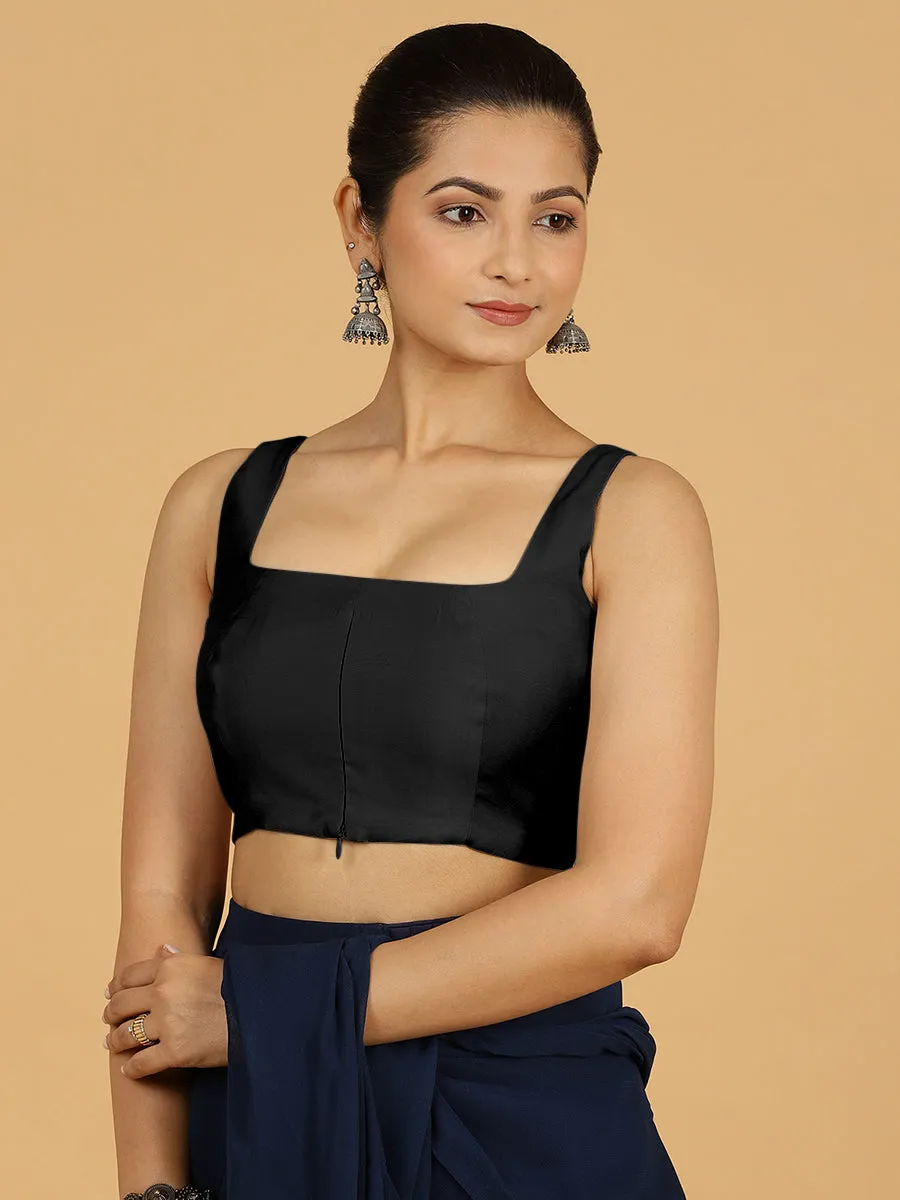 Kasturi x Rozaana | Sleeveless Saree Blouse in Raven Black