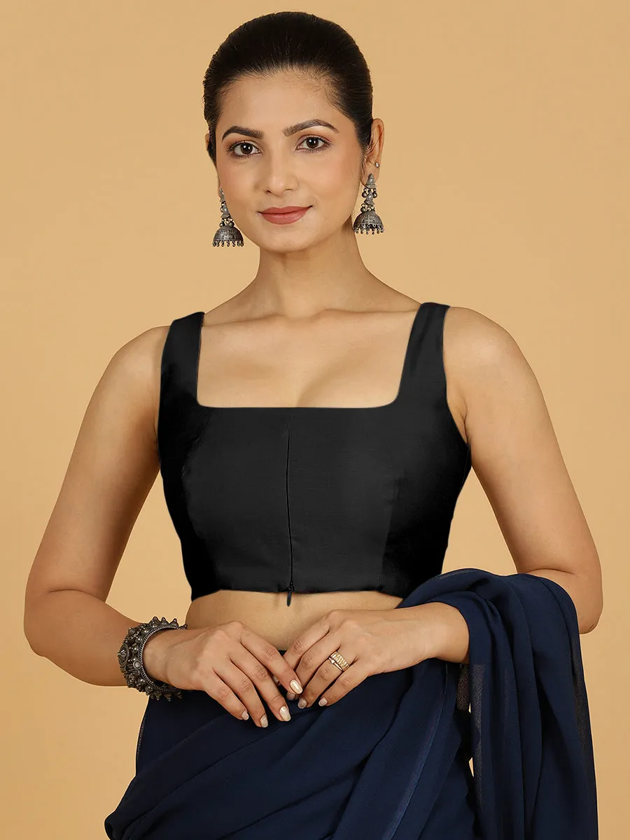 Kasturi x Rozaana | Sleeveless Saree Blouse in Raven Black